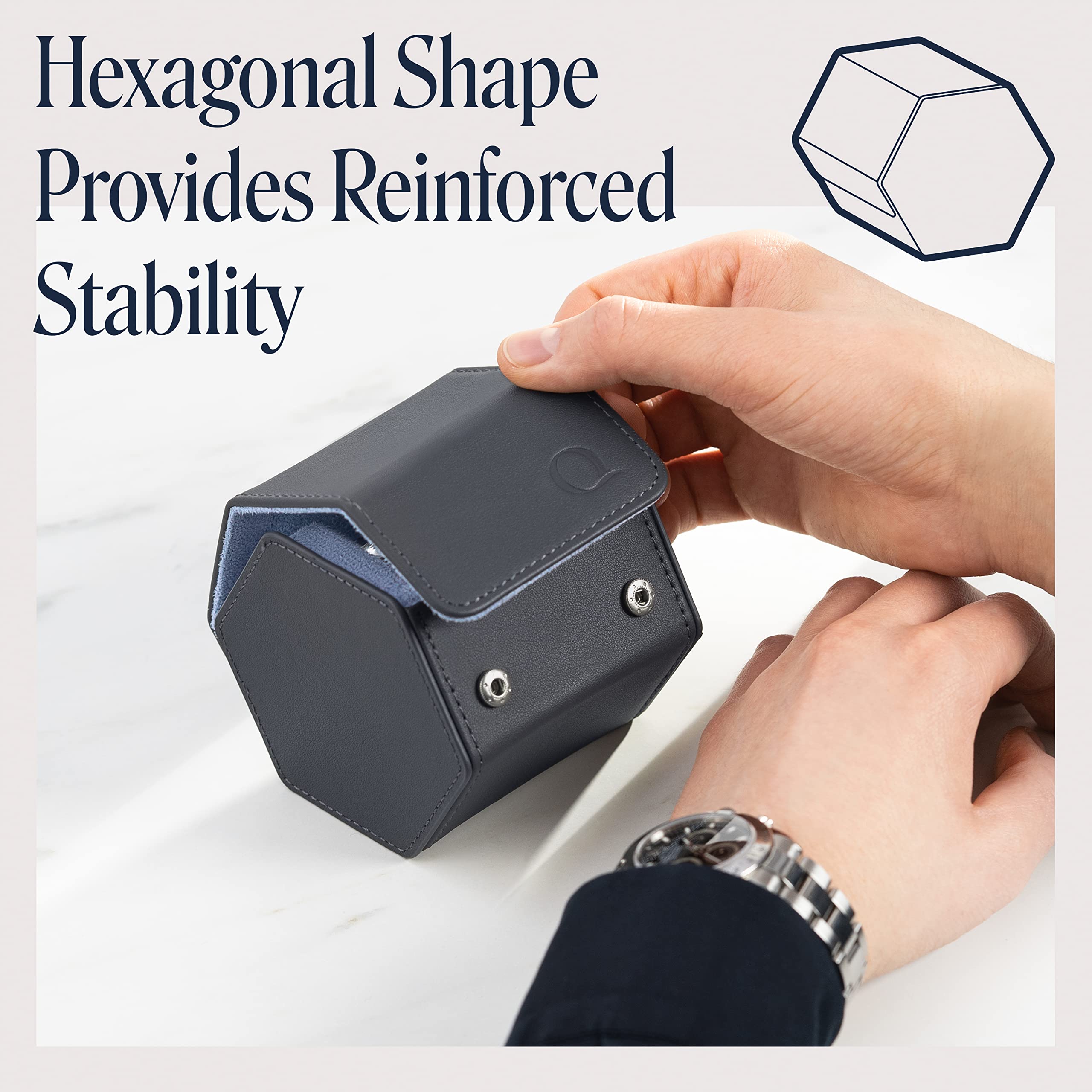 Premium Genuine Napa Leather Watch Case for Men - Hexagon Single & Double Watch Roll Travel Organizer with Velvet Interior - Luxury Storage & Display Holder for 1-2 Watches - Perfect for Travel, Business Trips & Watch Collection Display