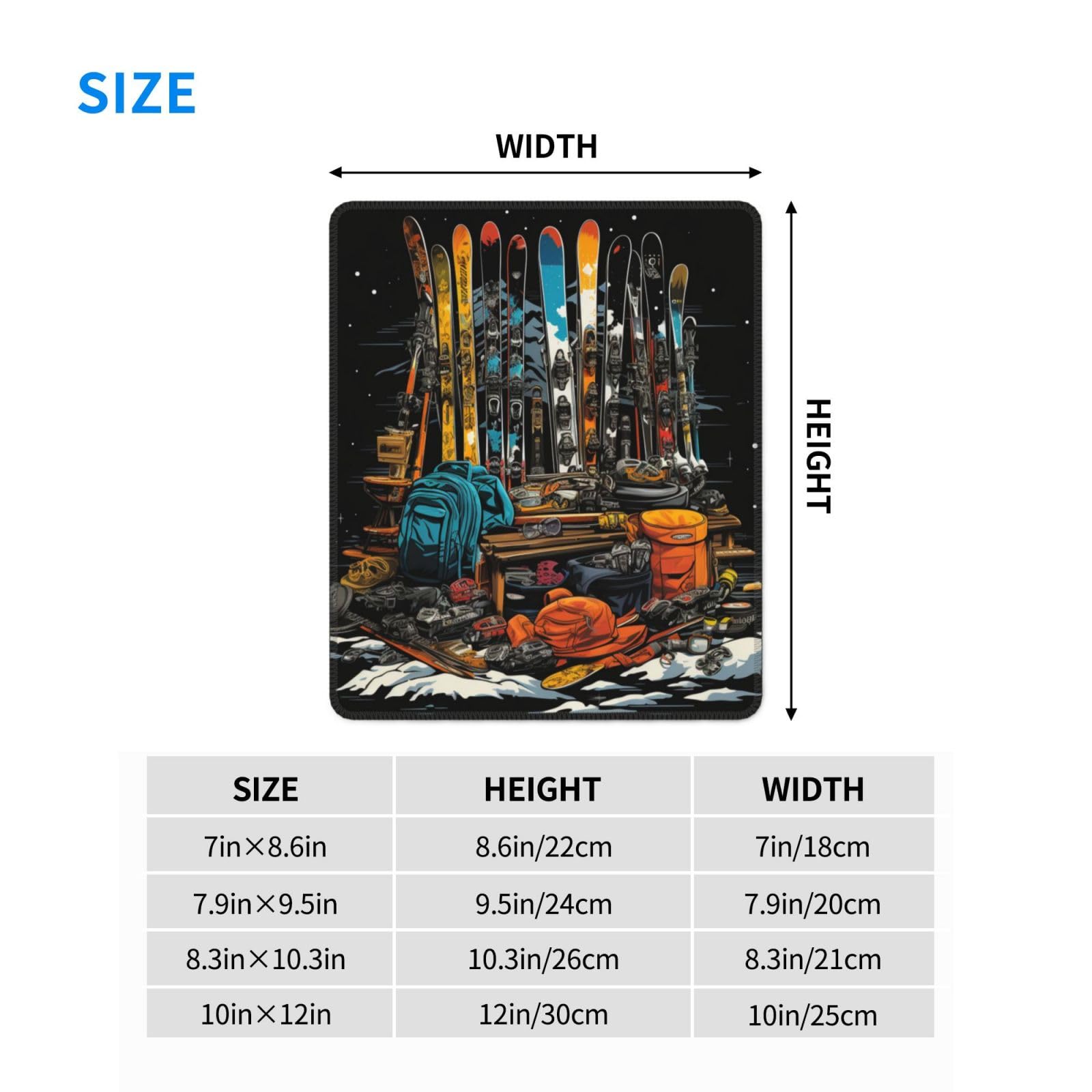 Premium Black Skis Mouse Pad - Durable Soft Waterproof Non-Slip Rubber Leather Gaming Mouse Mat with Stitched Edge (7.9