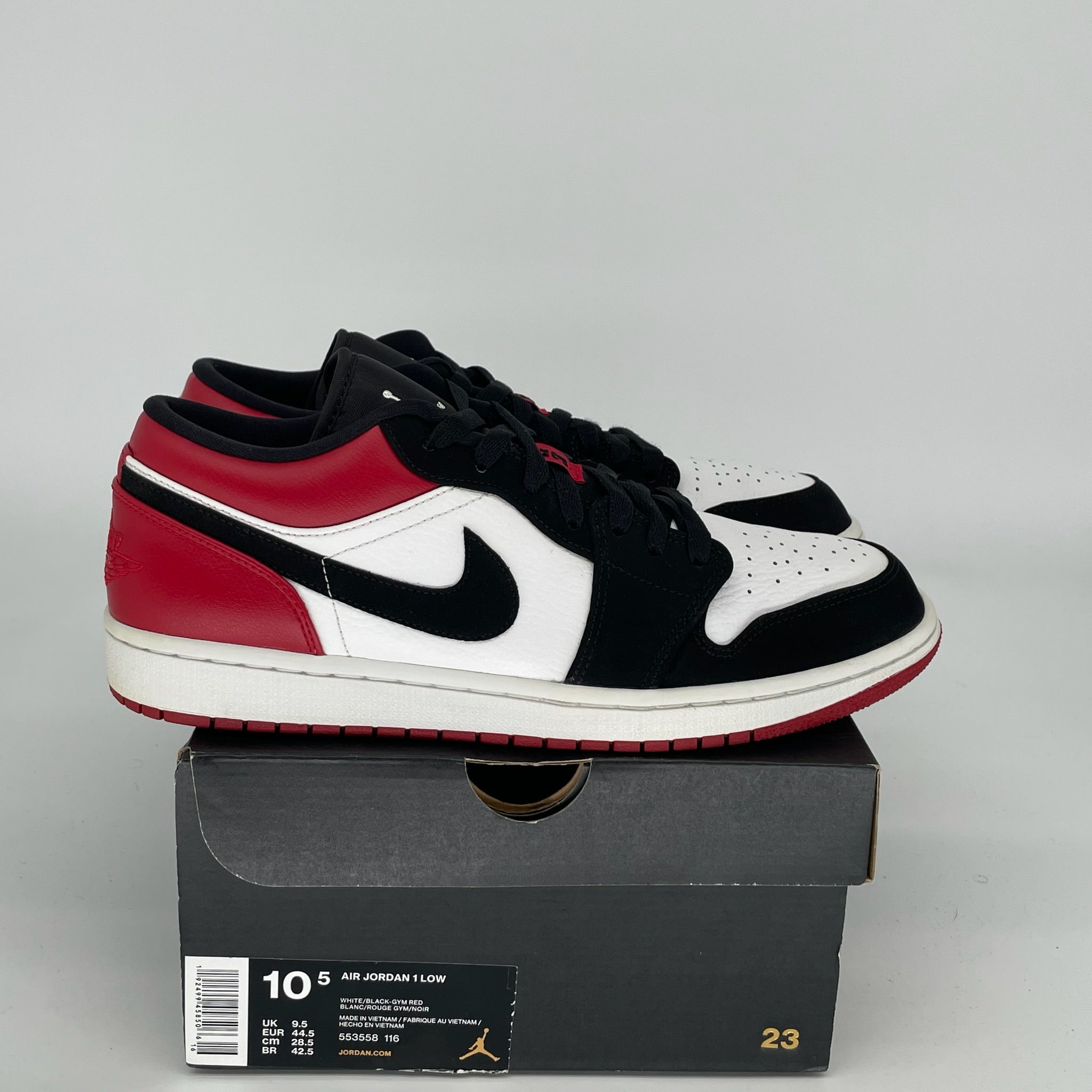 AIR JORDAN 1 LOW Black Toe Men's Basketball Shoes Size 10.5 - Style 553558-116 | Retro Sneakers for Casual Wear, Street Fashion & Sports Enthusiasts