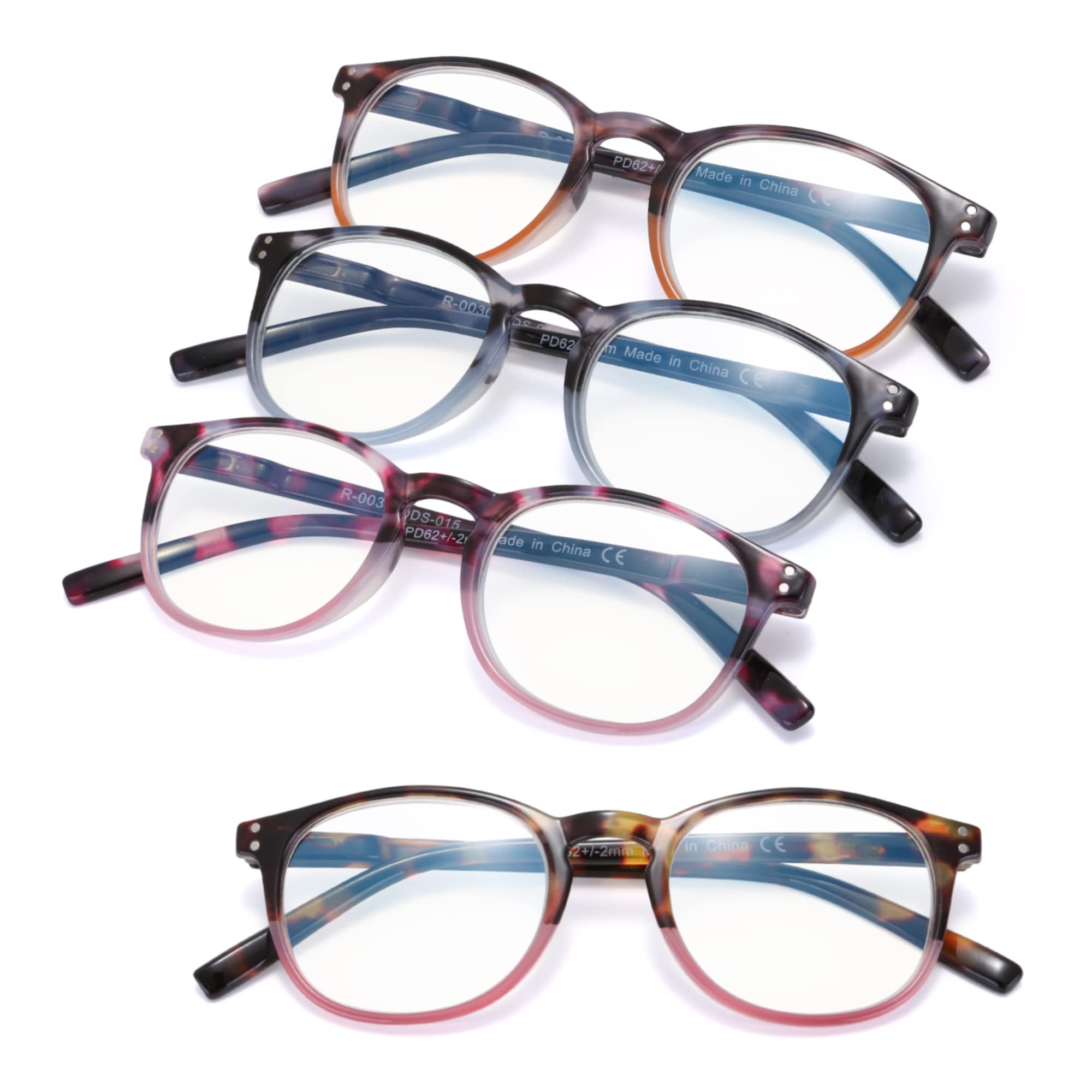 Blue Light Blocking Reading Glasses - 4 Pack Spring Hinge Women's Readers with Anti-Glare (EYEGUARD) for Computer Use, Office Work & Screen Time