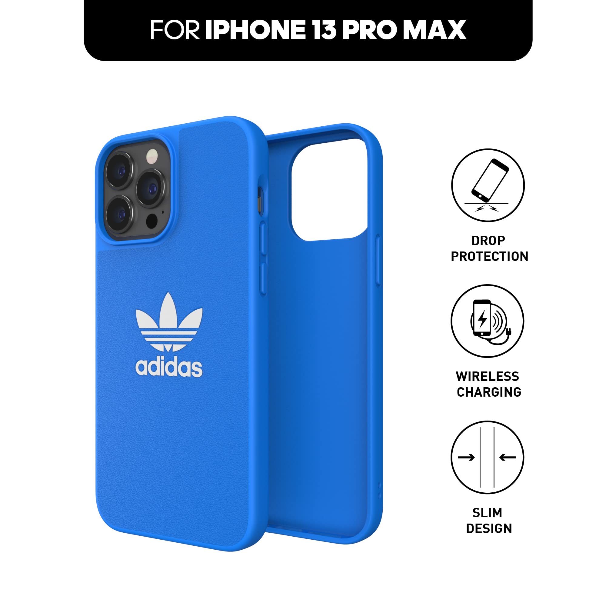 adidas iPhone 13 Pro Max 6.7 Inch Shockproof Phone Case with Raised Edges - Original Protective Cover in Bird Blue - Perfect for Outdoor Sports & Daily Protection