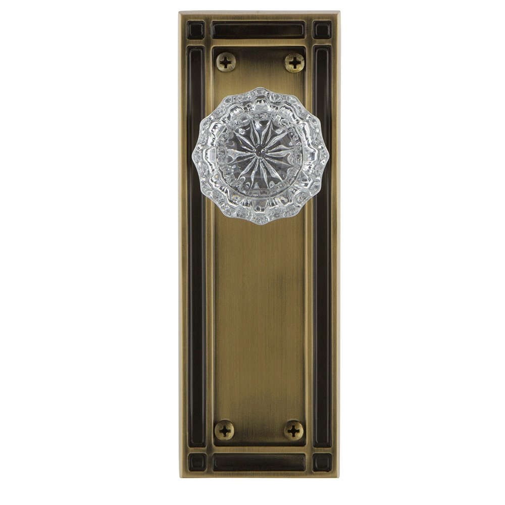 Vintage Mission Plate with Crystal Glass Knob - Double Dummy Antique Brass Cabinet Hardware for Kitchen & Bathroom Renovation