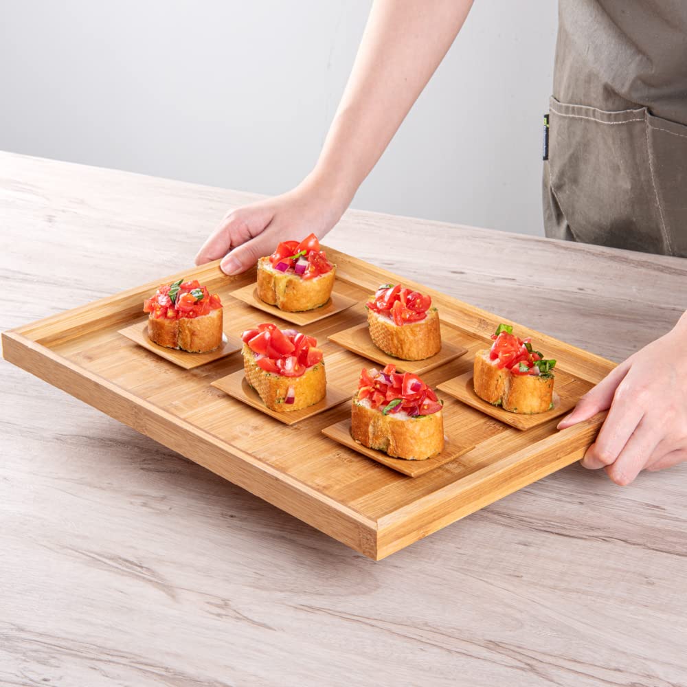 Premium 3 Inch Disposable Bamboo Plates - 100-Pack Eco-Friendly Rectangle & Round Indent Tableware for Parties, Catering & Events | Natural Bamboo Appetizer Plates for Weddings, Picnics & Restaurants