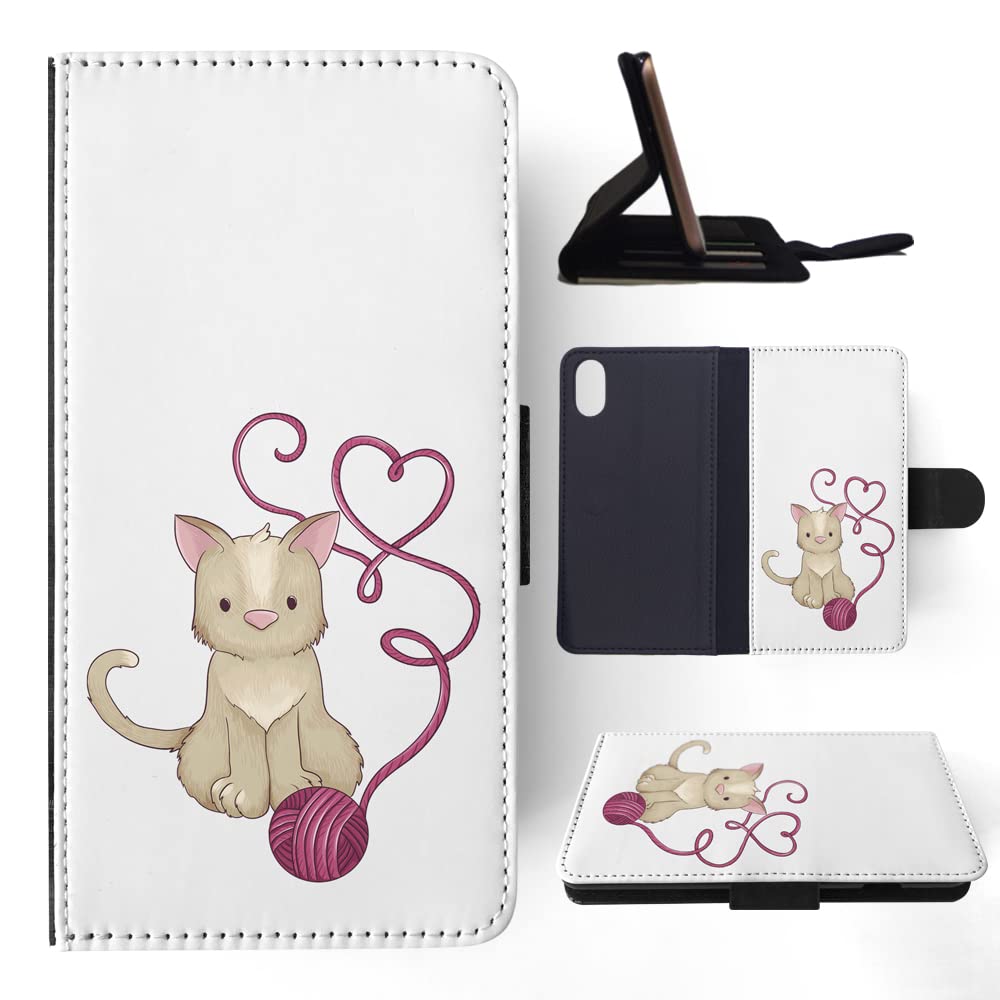 Cute Kitten with Yarn Ball Flip Wallet Phone Case for Apple iPhone X/Xs - Slim Protective Cover with Card Holder for Everyday Use & Travel
