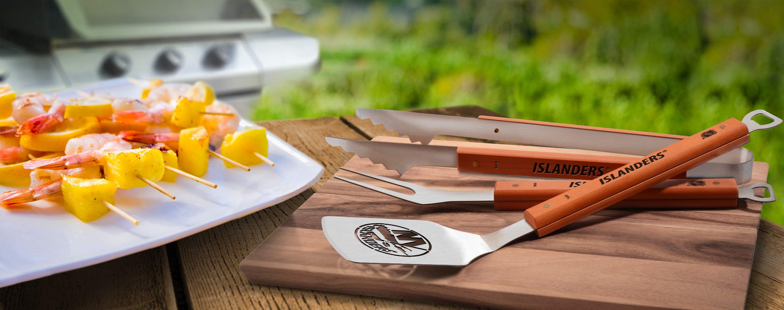 New York Islanders 3-Piece BBQ Grill Set - Stainless Steel Grilling Tools with Heat-Resistant Handles for Outdoor Cooking, Tailgating & Backyard Parties