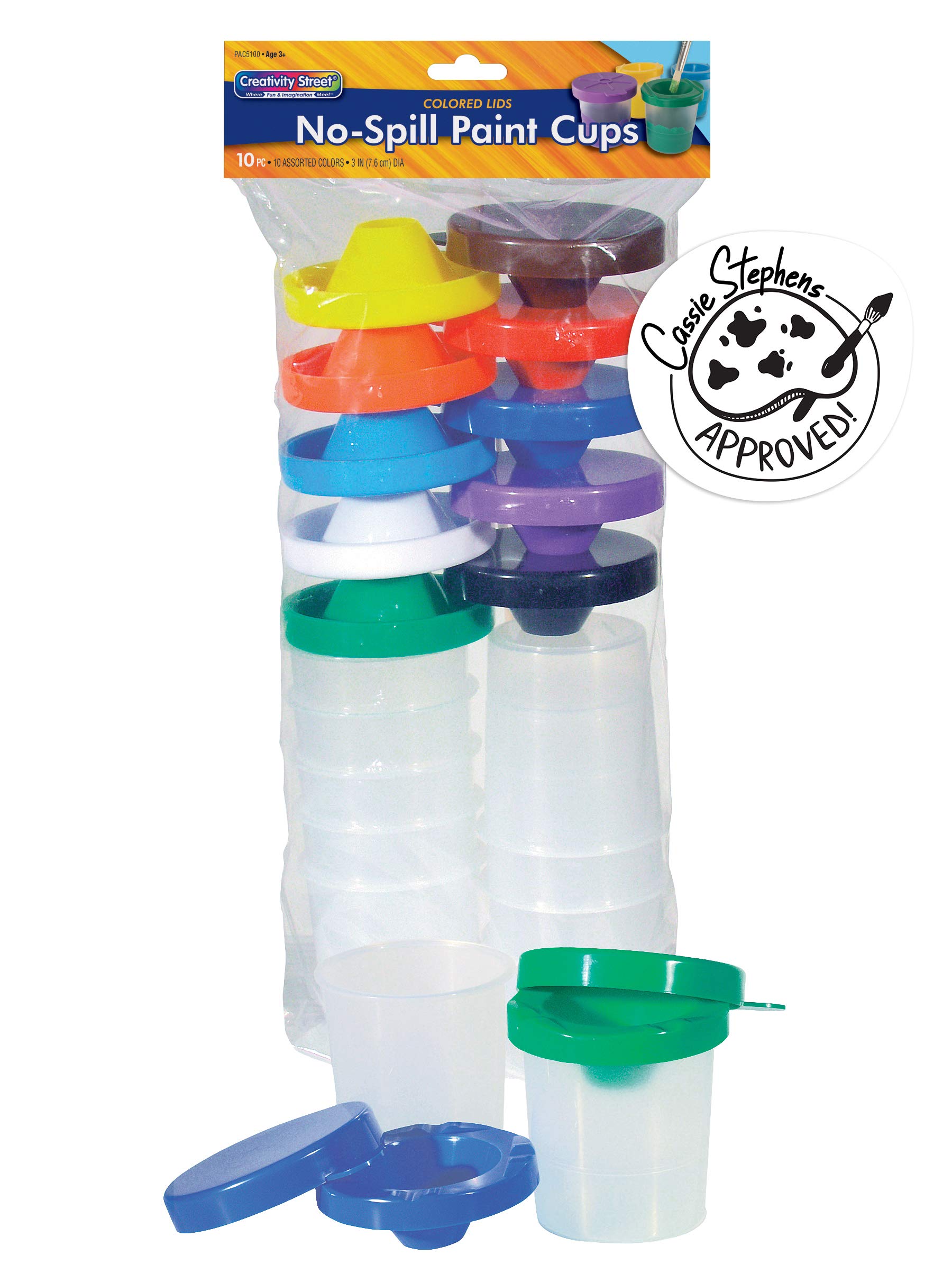 Creativity Street No-Spill Paint Cups, 10 Pack (AC5100) - Spill-Proof Art Supplies for Kids Classroom, Home & Studio Painting Projects