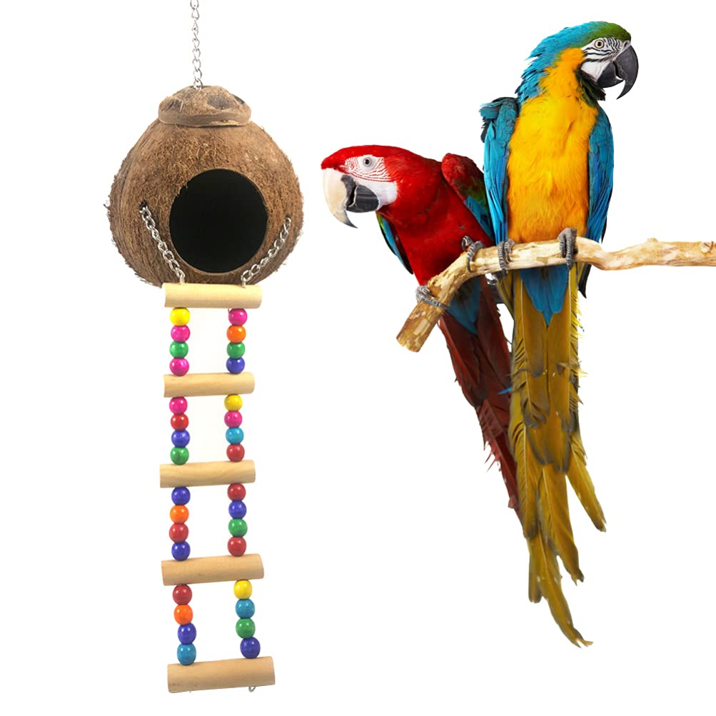 TEHAUX Wooden Birdhouse for Parrots - Natural Wood Parrot Toy & Nesting House - Perfect for Parrots, Cockatiels, Lovebirds - Indoor & Outdoor Bird Cage Accessories for Play & Rest