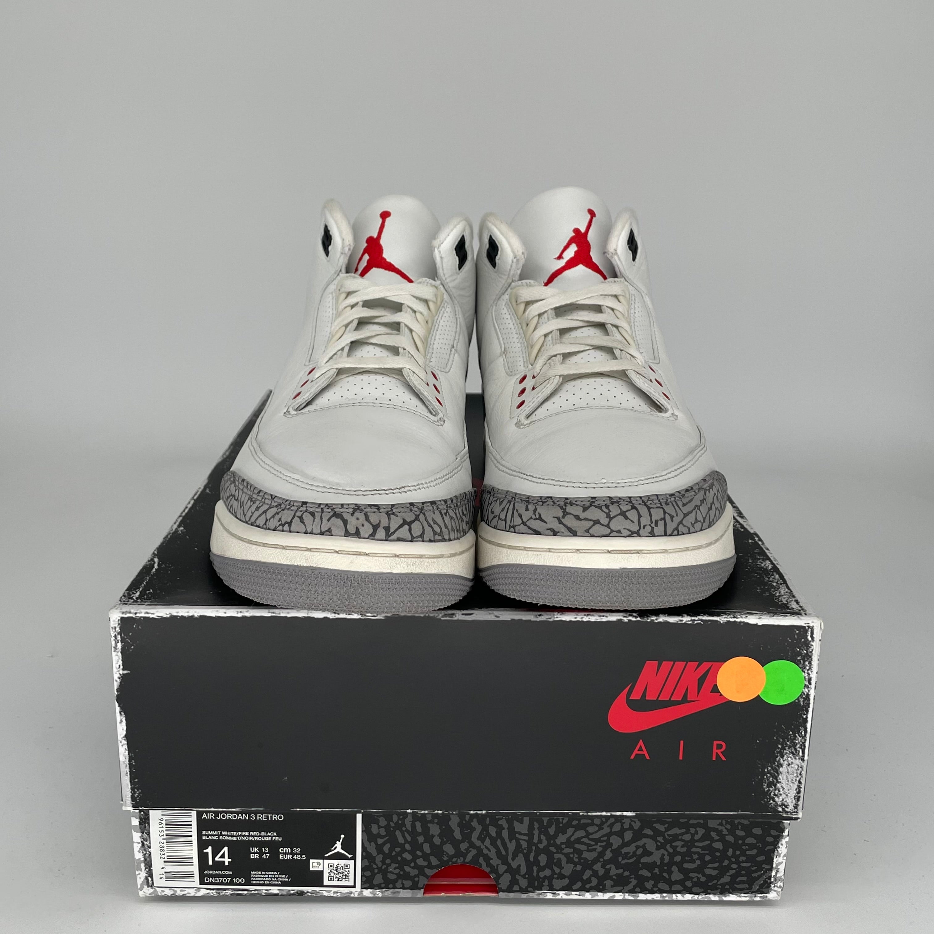 Original Air Jordan 3 White Cement Reimagined Retro Sneakers - Men's Size 14 (DN3707-100) - Authentic Basketball Shoes for Sports & Streetwear Fashion