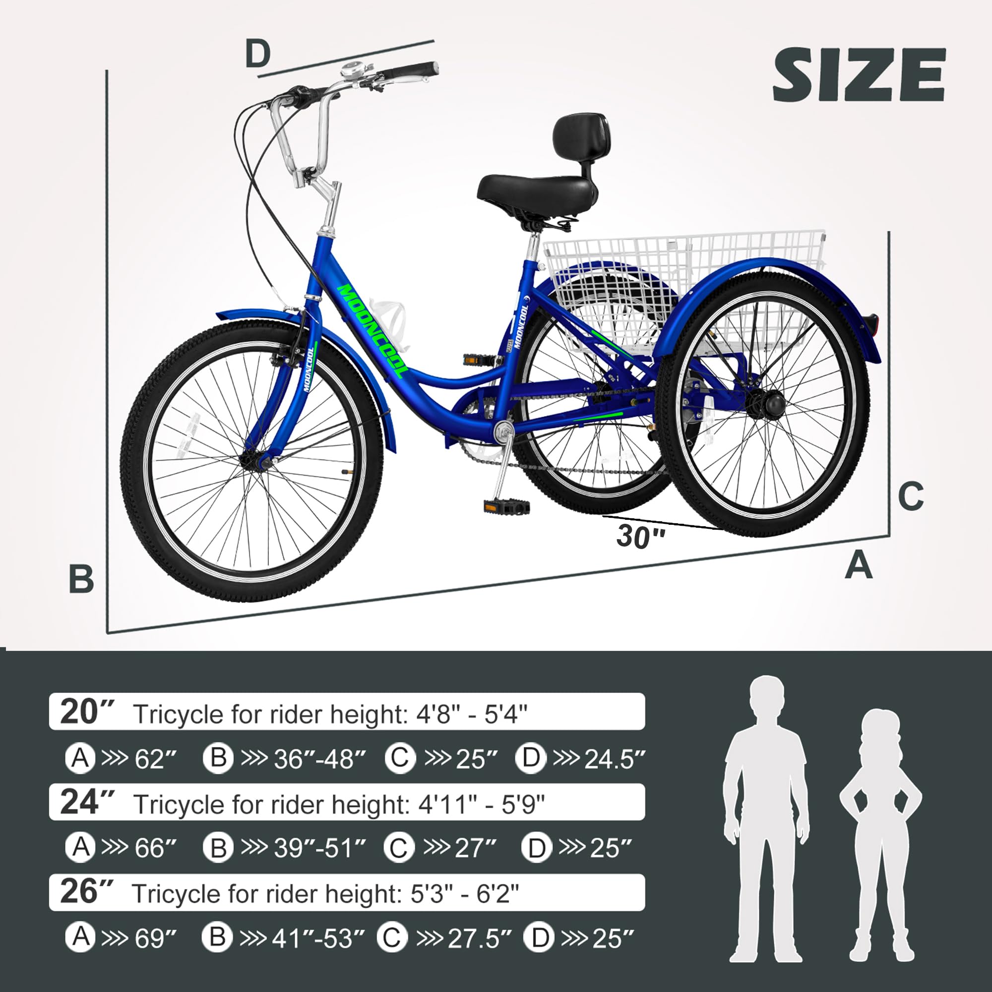 ABORON Adult Tricycle 3-Wheel Bike for Men & Women - Double-Wall Alloy Wheel Rims - Comfortable Outdoor Exercise & Leisure Riding - Perfect for Park Trails, Neighborhood Cruising & Senior Mobility