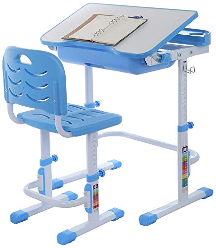 Adjustable Kids Desk and Chair Set - Ergonomic Height Adjustable Children's Study Desk for Writing, Drawing & Homework - Perfect for Home, School & Interactive Learning (Gray)