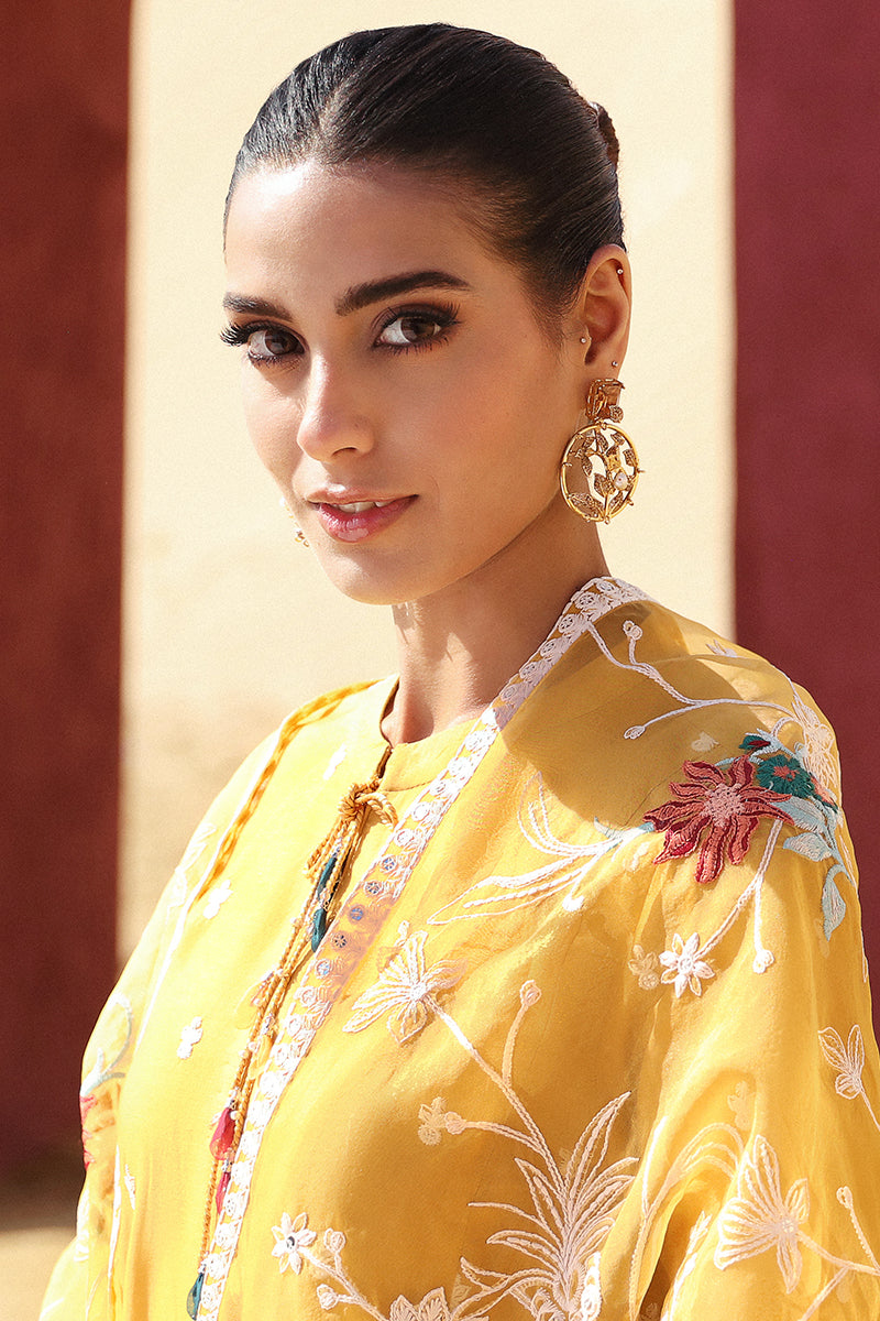 MAIZE OCHRE 3-Piece Embroidered Lawn Suit for Women | Lightweight Summer Outfit | Perfect for Weddings, Parties & Casual Wear