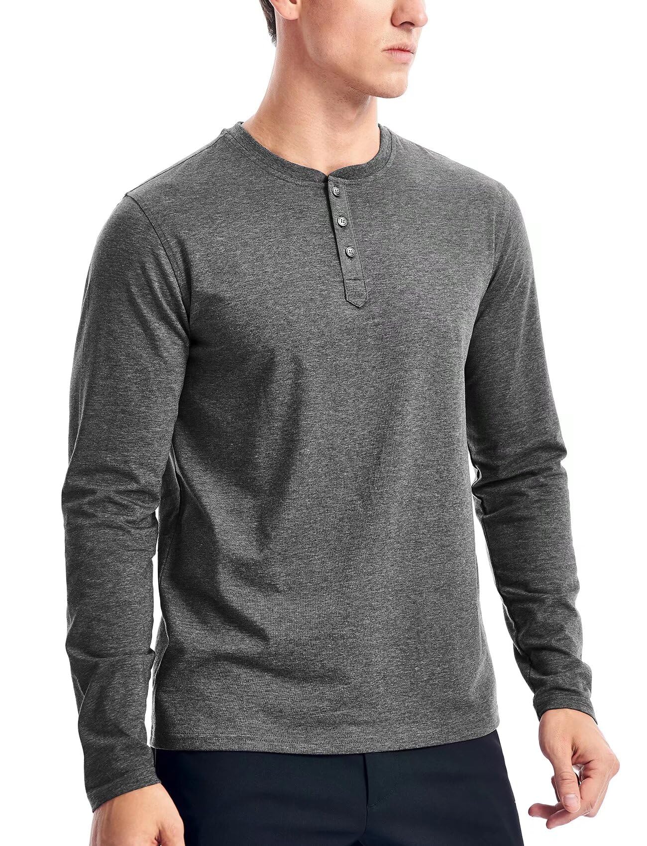 Men's Long Sleeve Henley Shirts - 3 Button Casual Cotton Blend T-Shirt for Everyday Wear, Outdoor Activities & Layering