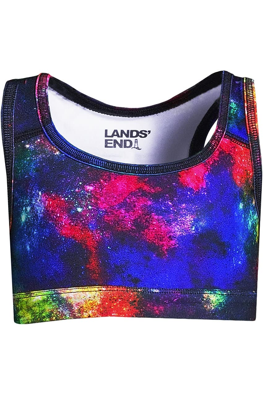 Lands' End Girls' Patterned Sports Bra - Comfortable & Supportive Activewear for Running, Yoga & Play