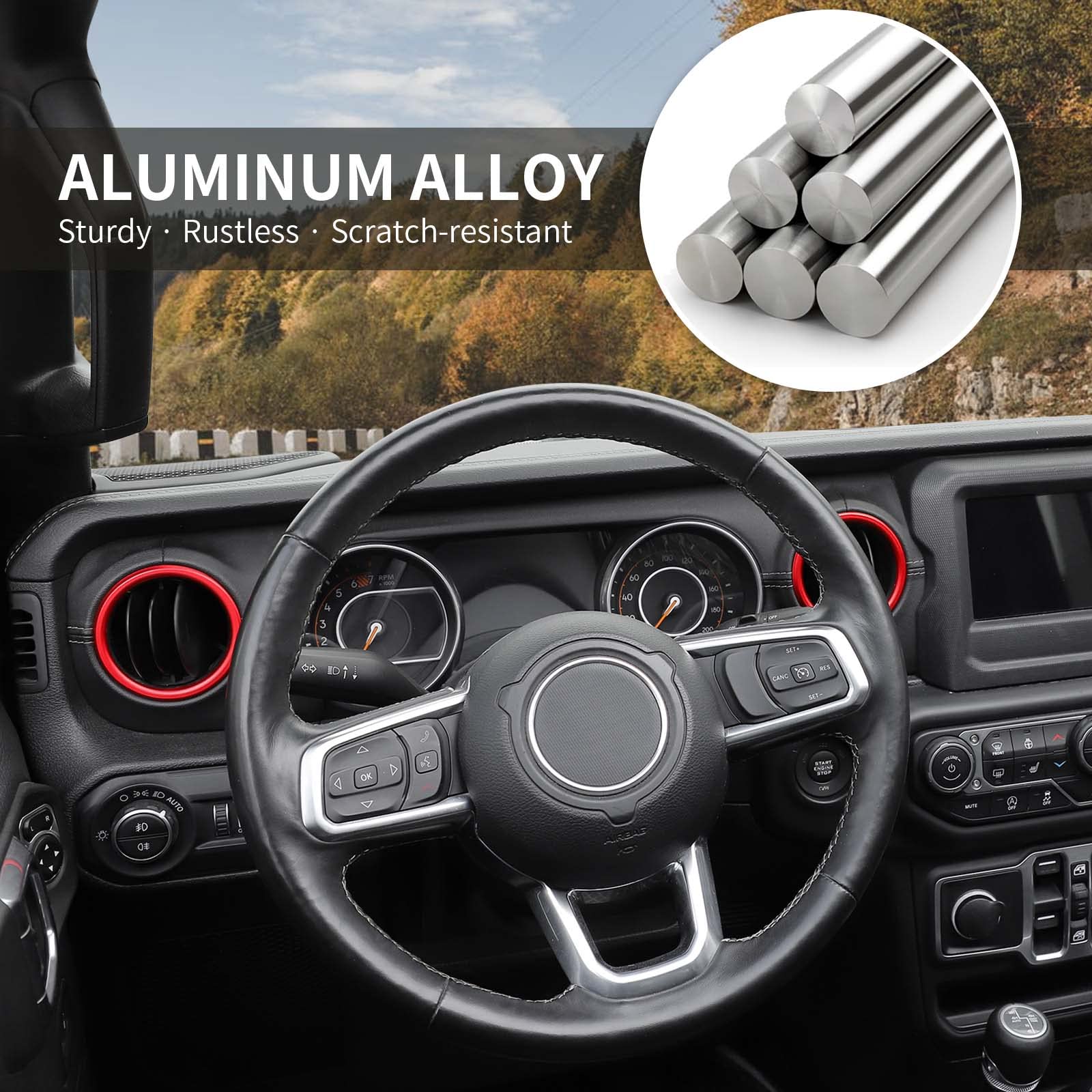 Jeep JL Dash Air Vent Trim - Red Aluminum Alloy AC Vent Outlet Bezel for 2018-2023 Jeep Wrangler JL/JLU & Gladiator JT | Interior Accessories Upgrade for Off-Road & Daily Driving