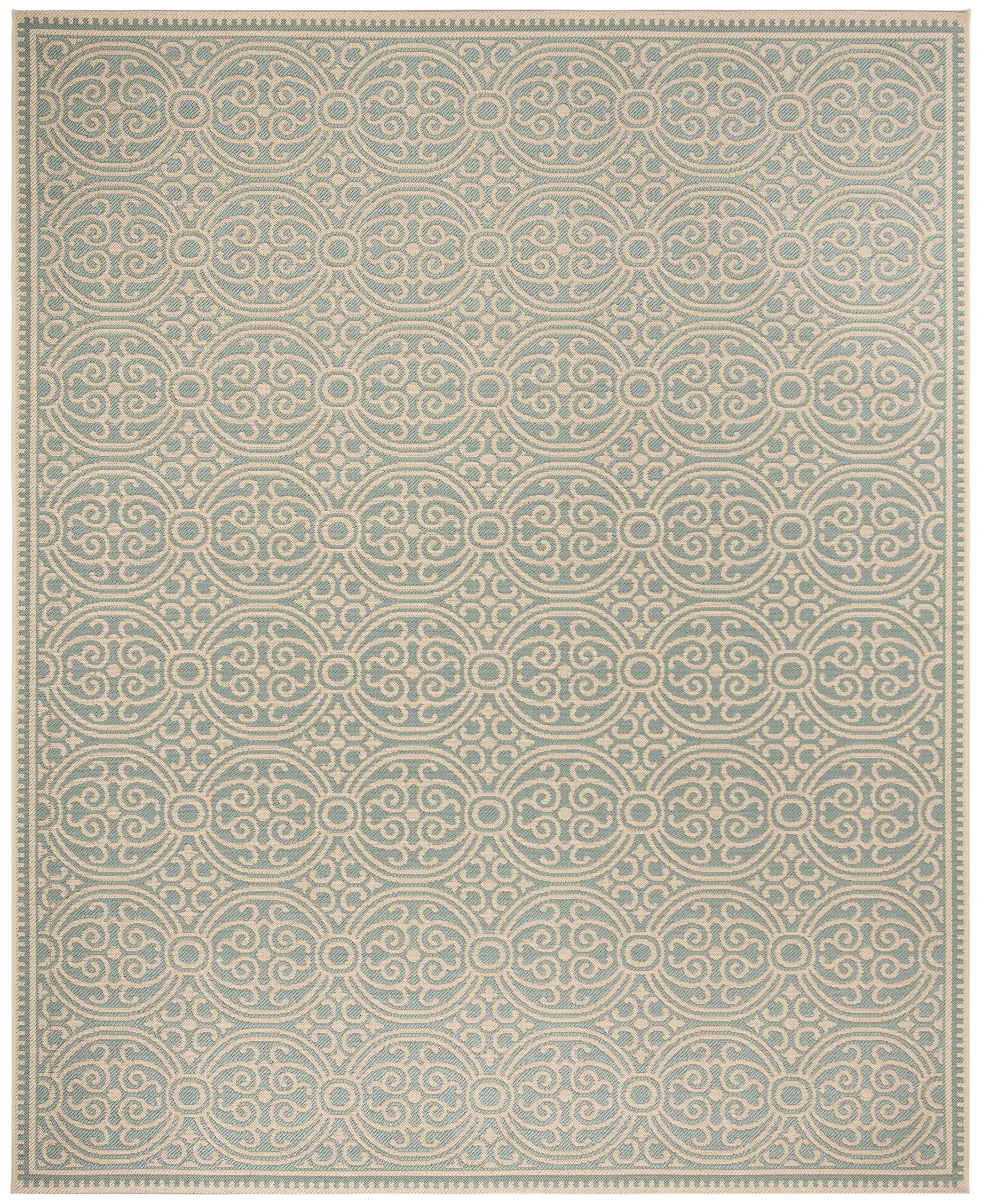 SAFAVIEH Linden Collection 9' x 12' Cream/Aqua Geometric Area Rug - Indoor/Outdoor Non-Shedding Easy-Clean - Perfect for Patio, Backyard, Porch, Deck & Mudroom