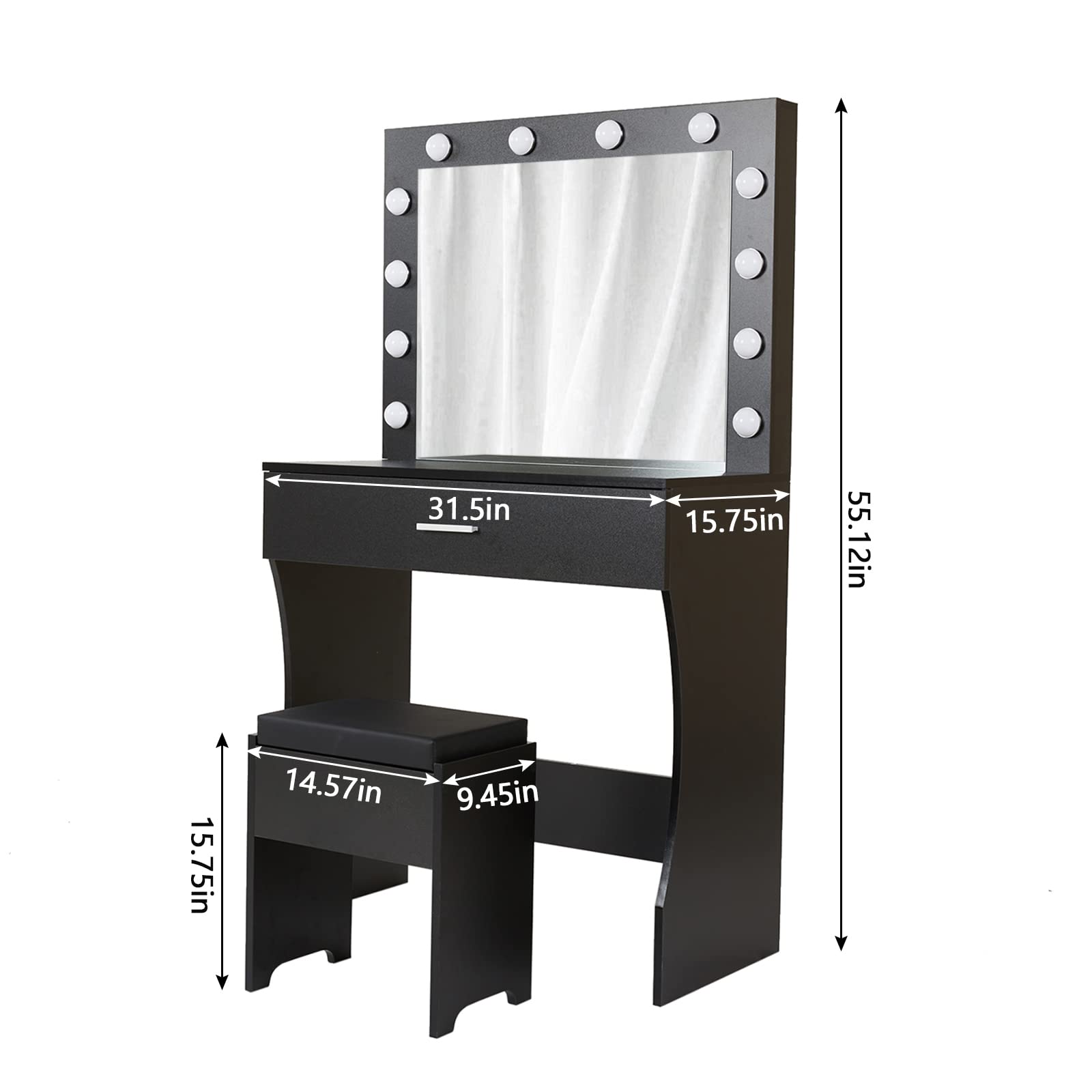 Lighted Vanity Table Set with Mirror for Women & Girls - Makeup Vanity Desk with Large Drawers, Cushioned Stool & Extra Storage | Perfect for Bedroom, Dressing Room & Beauty Salon