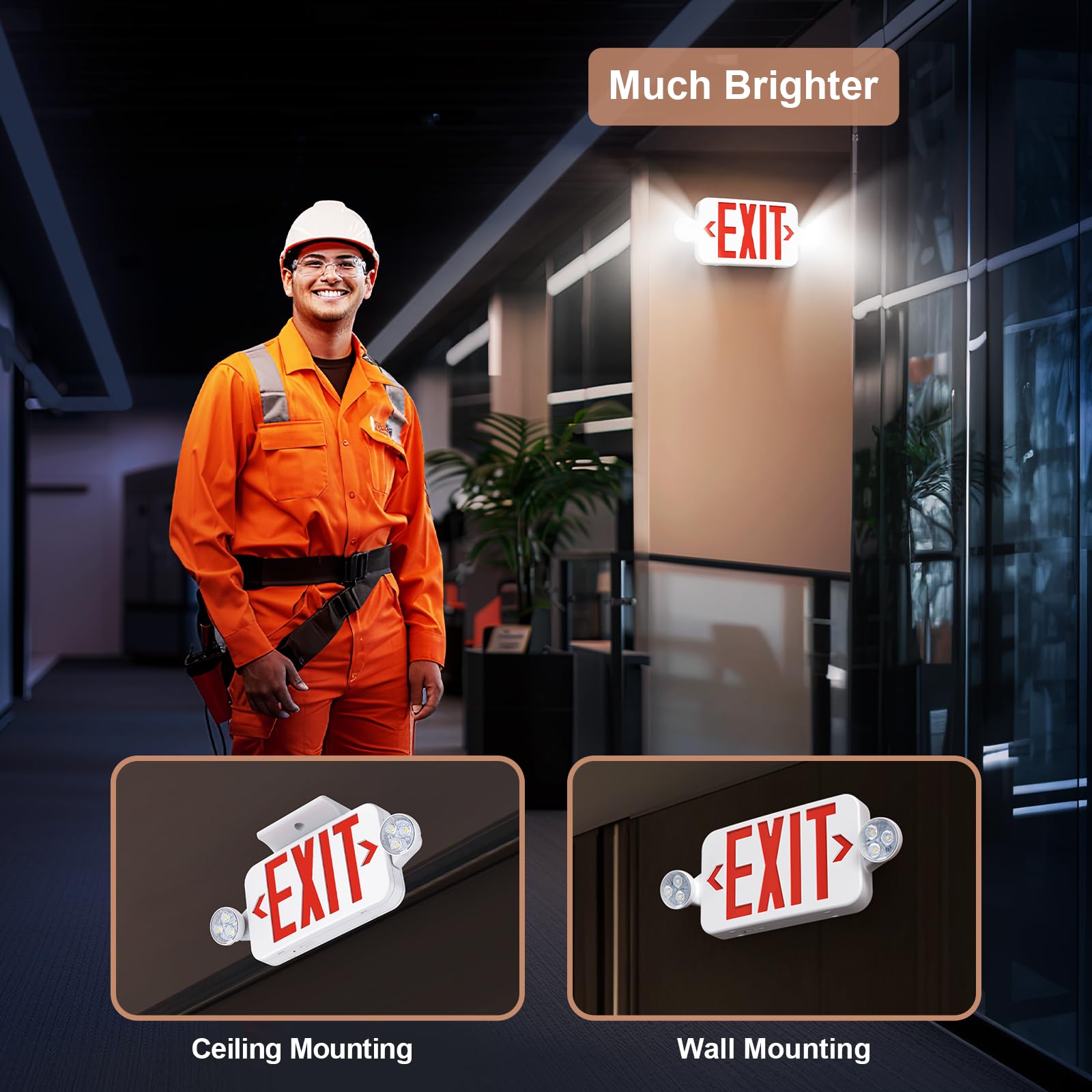 UL Listed Emergency Exit Sign Light Combo with Battery Backup - 6 LED Double Sided Hardwired, Adjustable Red Lighting for Ceiling/Wall Mount (AC 120/277V, 4 Pack) - Perfect for Offices, Schools, Hotels and Commercial Buildings