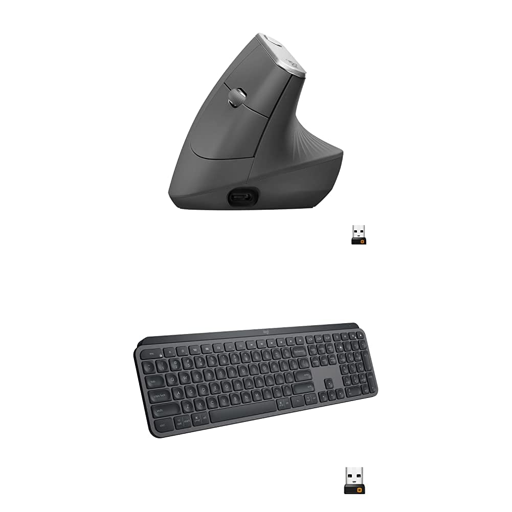 Logitech MX Keys Advanced Wireless Illuminated Keyboard & MX Vertical Ergonomic Mouse Combo - Bluetooth/USB Rechargeable (Graphite) for Office, Gaming & Home Use
