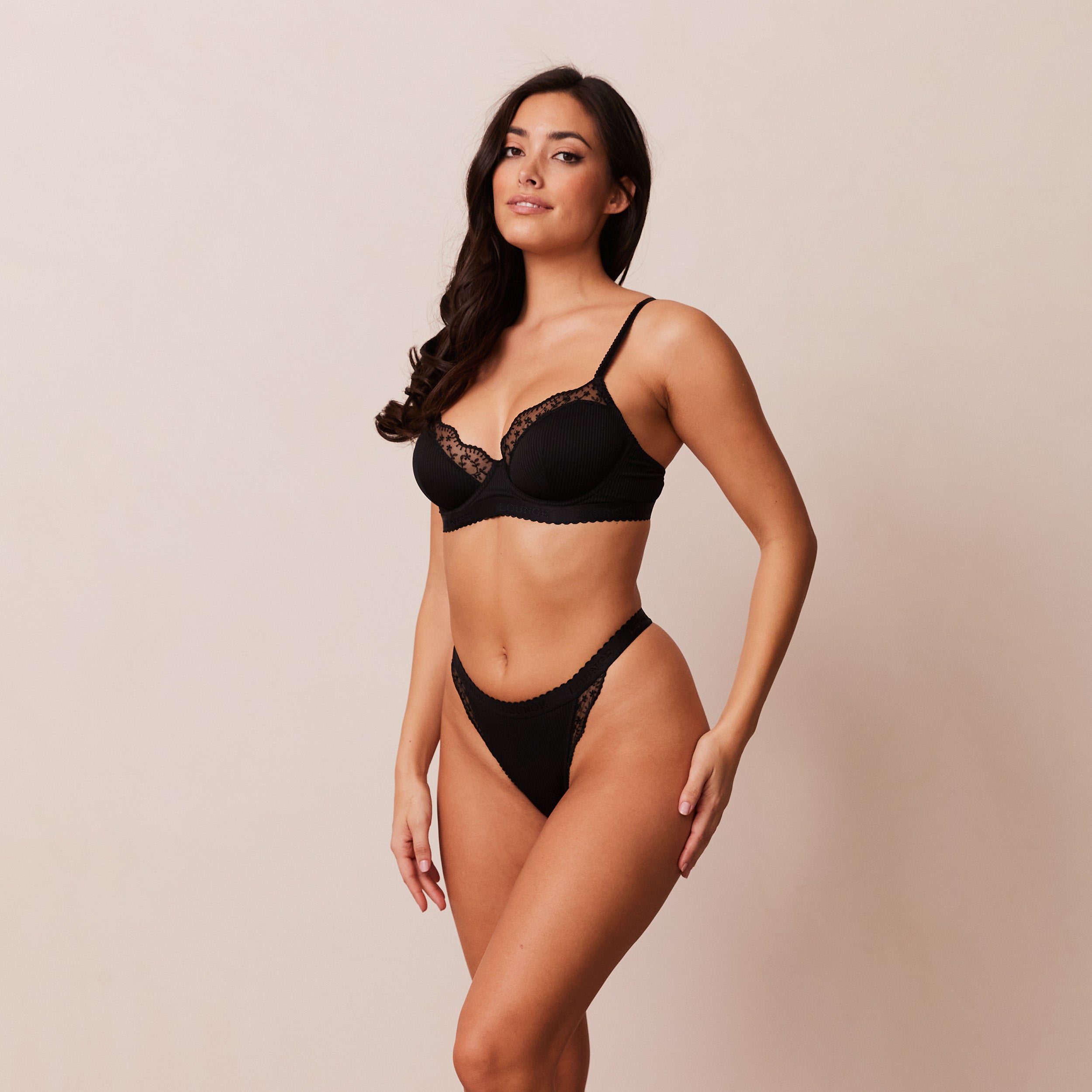 Ribbed Balcony Bra - Black Lace Underwire Push Up Bra for Women | Perfect for Everyday Wear, Date Nights & Special Occasions