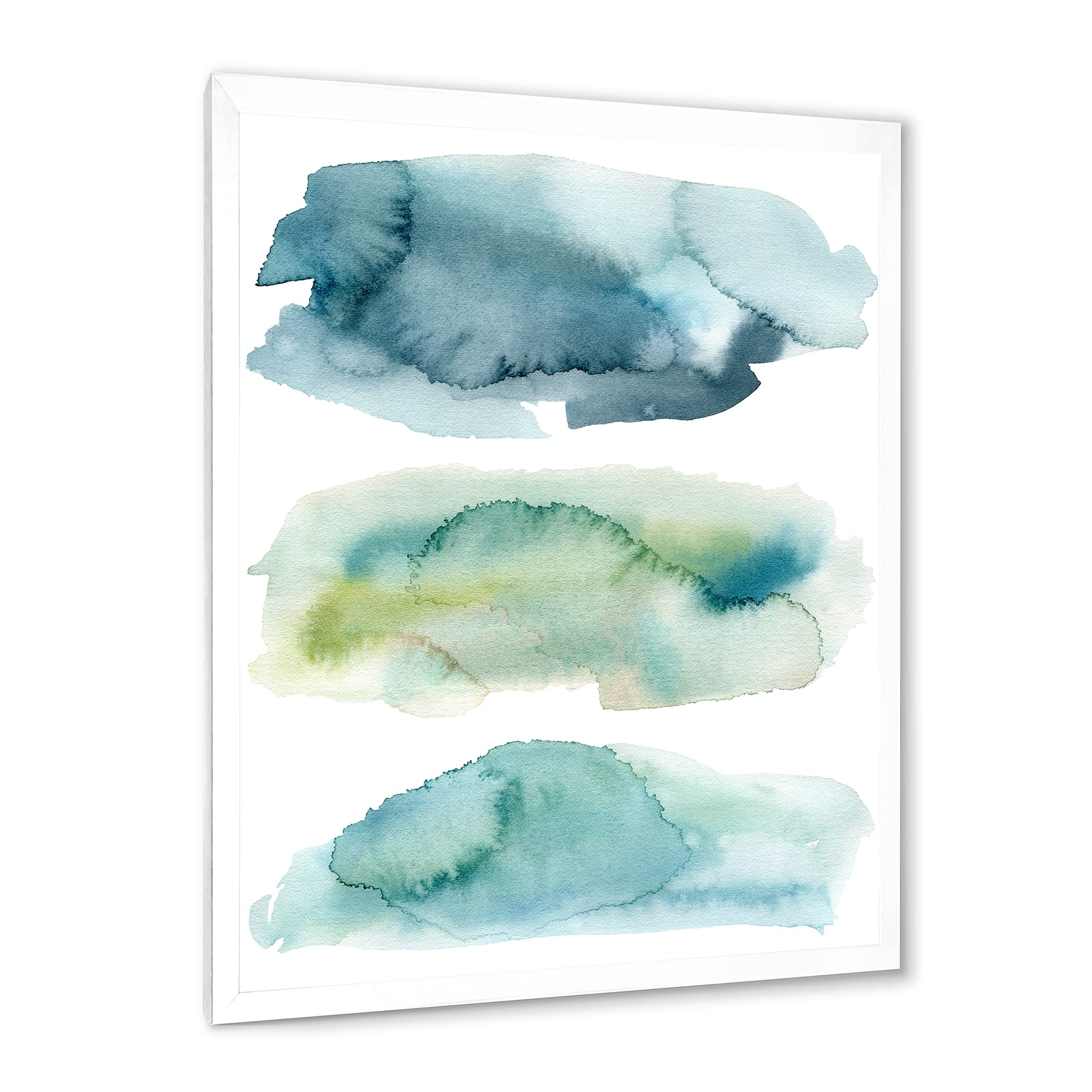 DesignQ Blue and Green Clouds Modern Framed Wall Art - Contemporary Home Decor for Living Room, Bedroom & Office