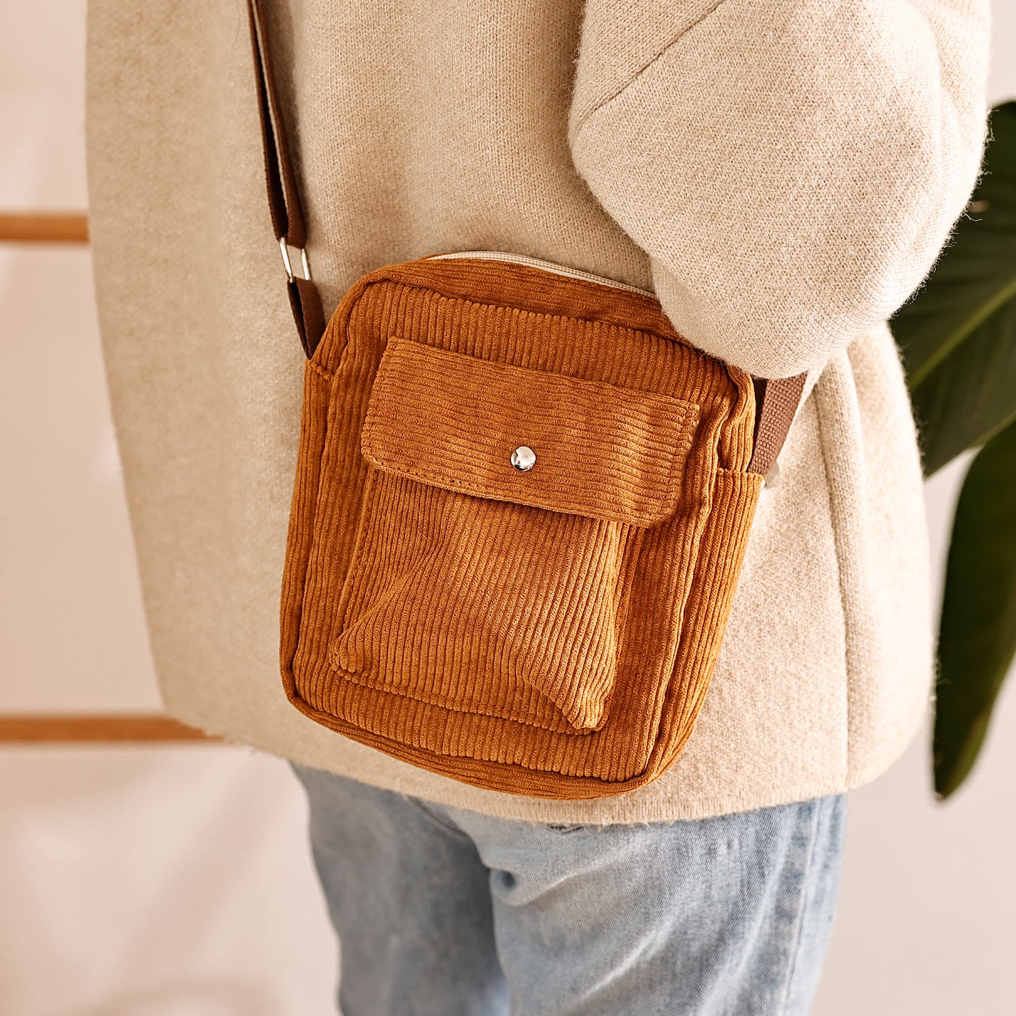 Stylish Corduroy Crossbody Bag for Women - Fashionable Tote & Shoulder Handbag with Zipper Pocket - Perfect for Daily Use, Shopping, Travel and Work Commute