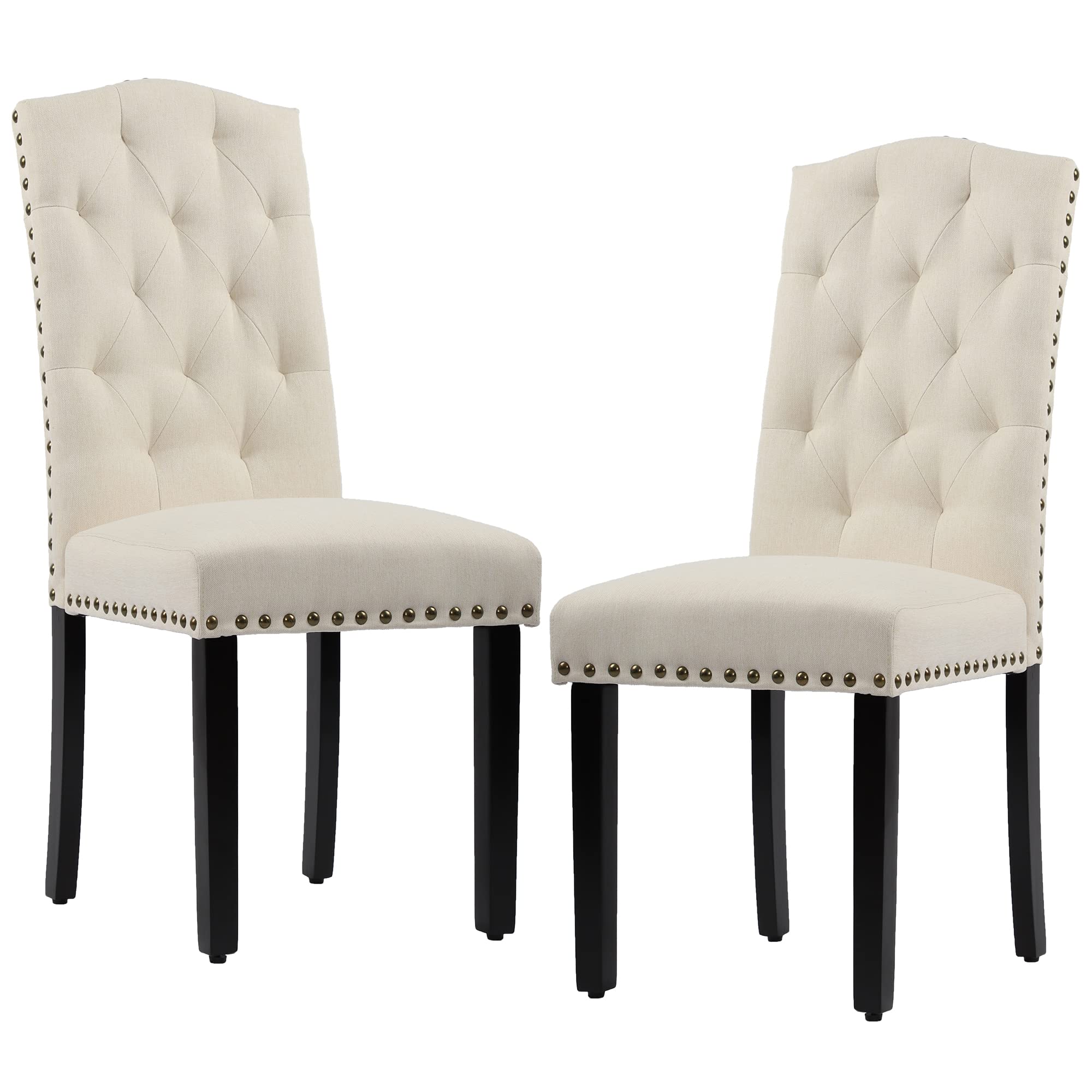 DAGONHIL 2-Piece Upholstered Dining Chair Set - Armless Kitchen Chairs with Solid Black Wood Legs for Home, Kitchen & Living Room (Beige) | Comfortable Seating for Family Meals & Entertaining