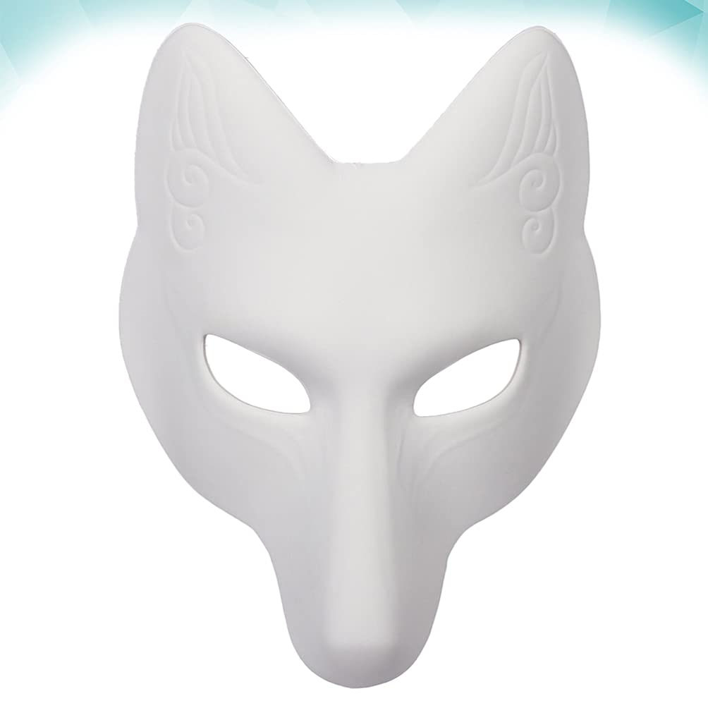 PRETYZOOM DIY Fox Mask - Blank Kitsune Kabuki Mask for Halloween Cosplay, Masquerade Party & Photo Props | Japanese Style PU Fox Costume Accessory for Women & Men | Perfect for Cosplay Events, Theater Performances & Themed Parties