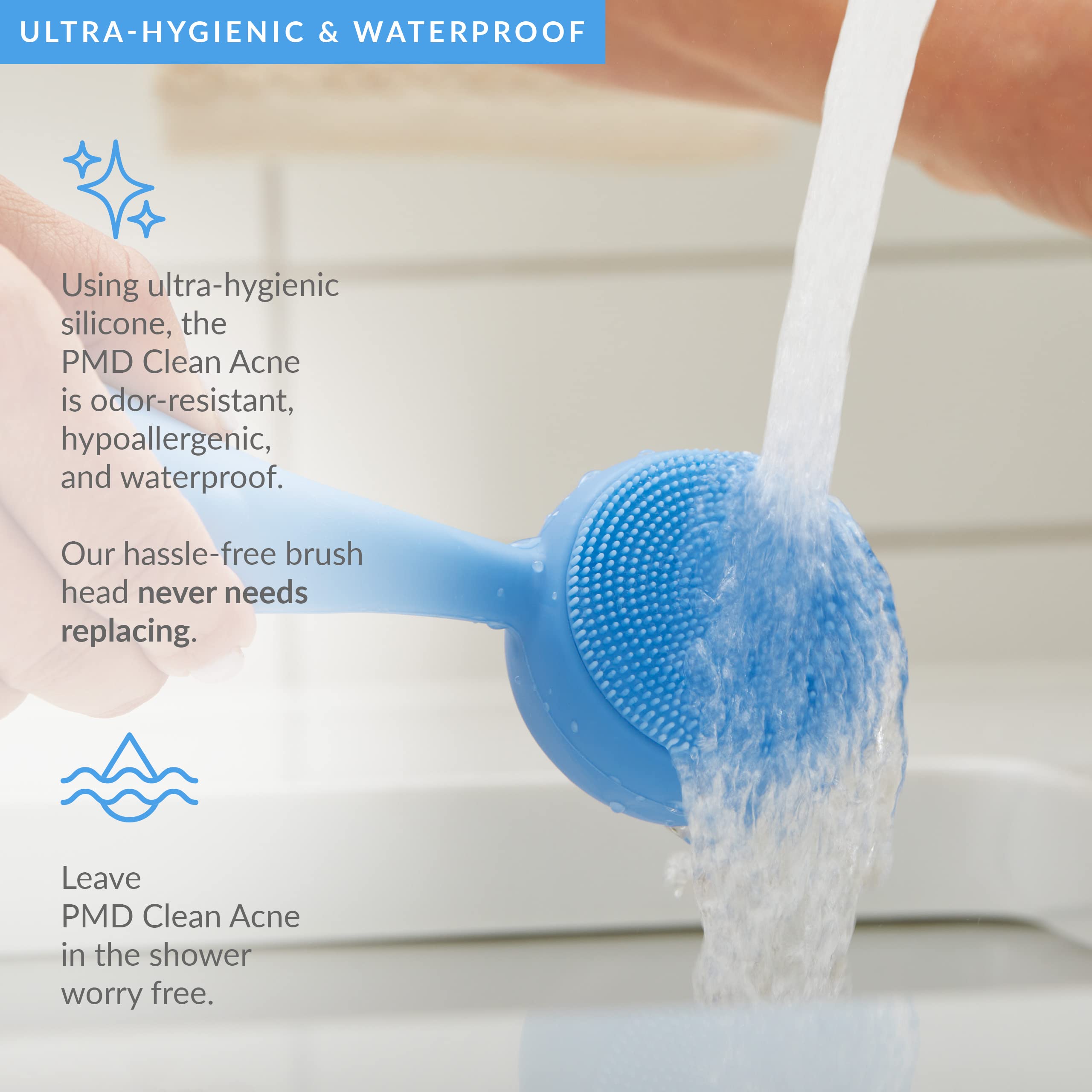 PMD Clean Acne Smart Facial Cleansing Device - Waterproof Silicone Brush with Blue Light Therapy for Acne Treatment | SonicGlow Vibration Technology to Clear Pores, Blackheads & Blemishes | Perfect for Daily Skincare Routine & Travel-Friendly Beauty Device