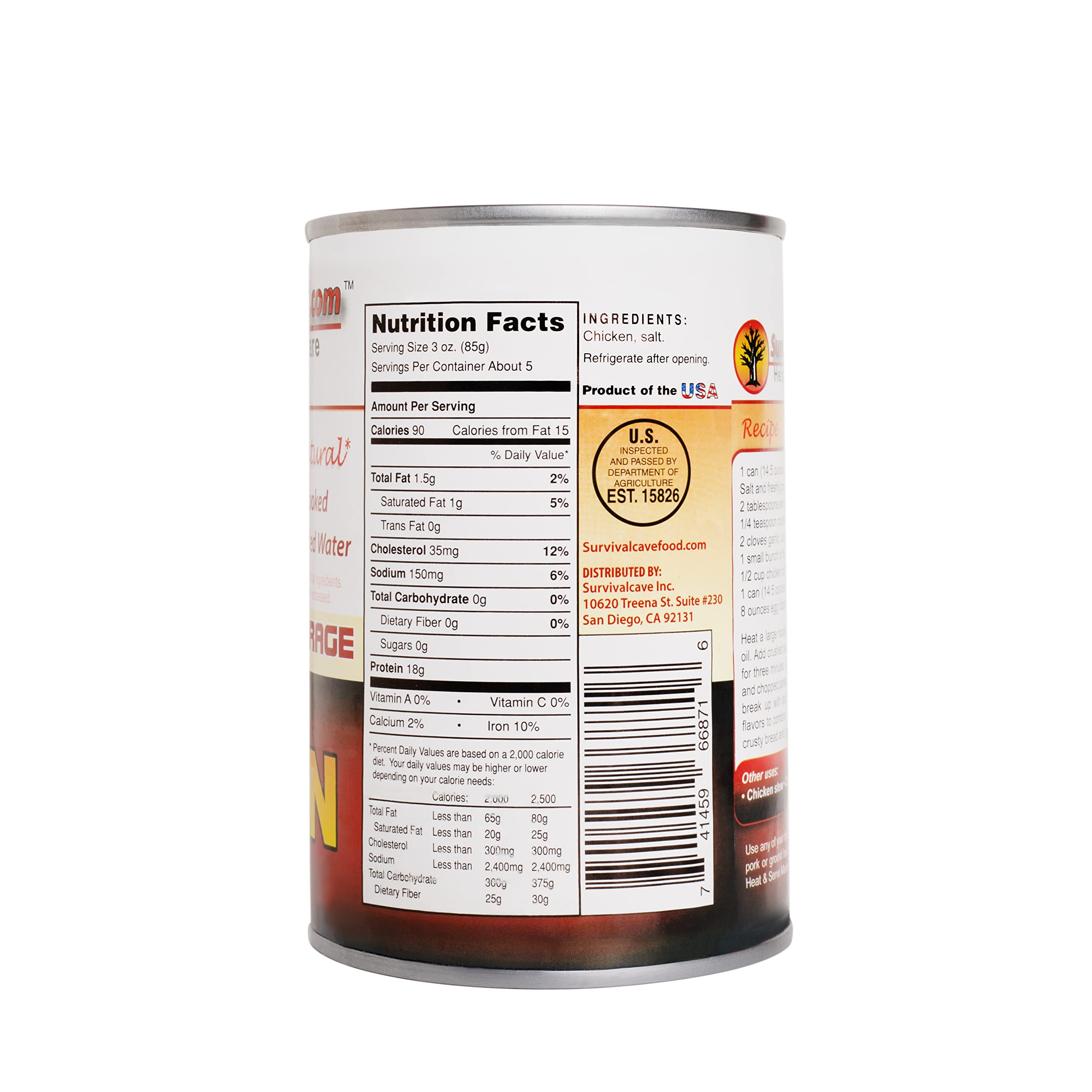 SurvivalCaveFood Canned Chicken - 12 Cans (28oz Each) | Emergency Food Supply, Long Shelf Life, Non-GMO | Perfect for Camping, Prepping & Disaster Preparedness