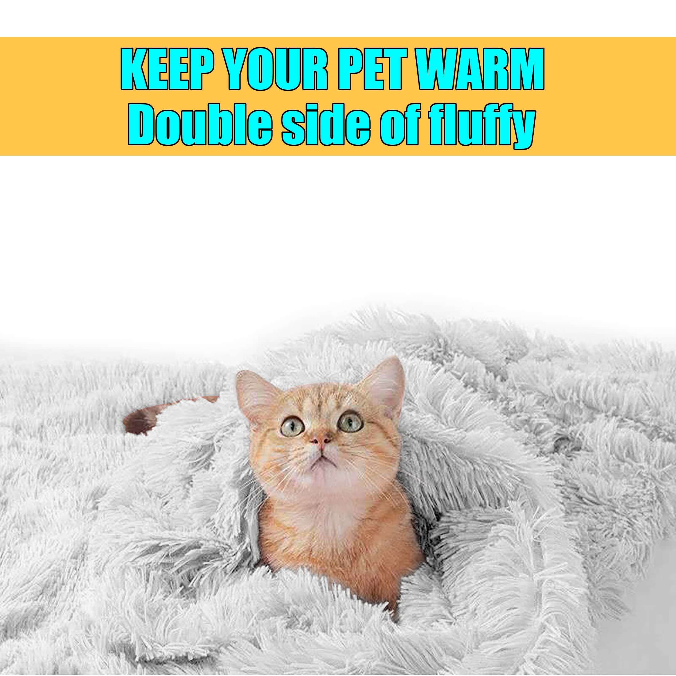 **Fluffy Reversible Sherpa Dog & Cat Blanket - Soft Fleece Pet Bed Throw for Small Medium Large Pets - Washable Lightweight Blanket for Beds, Couches, Sofas & Travel - Cozy Comfort for Puppies & Kittens**
