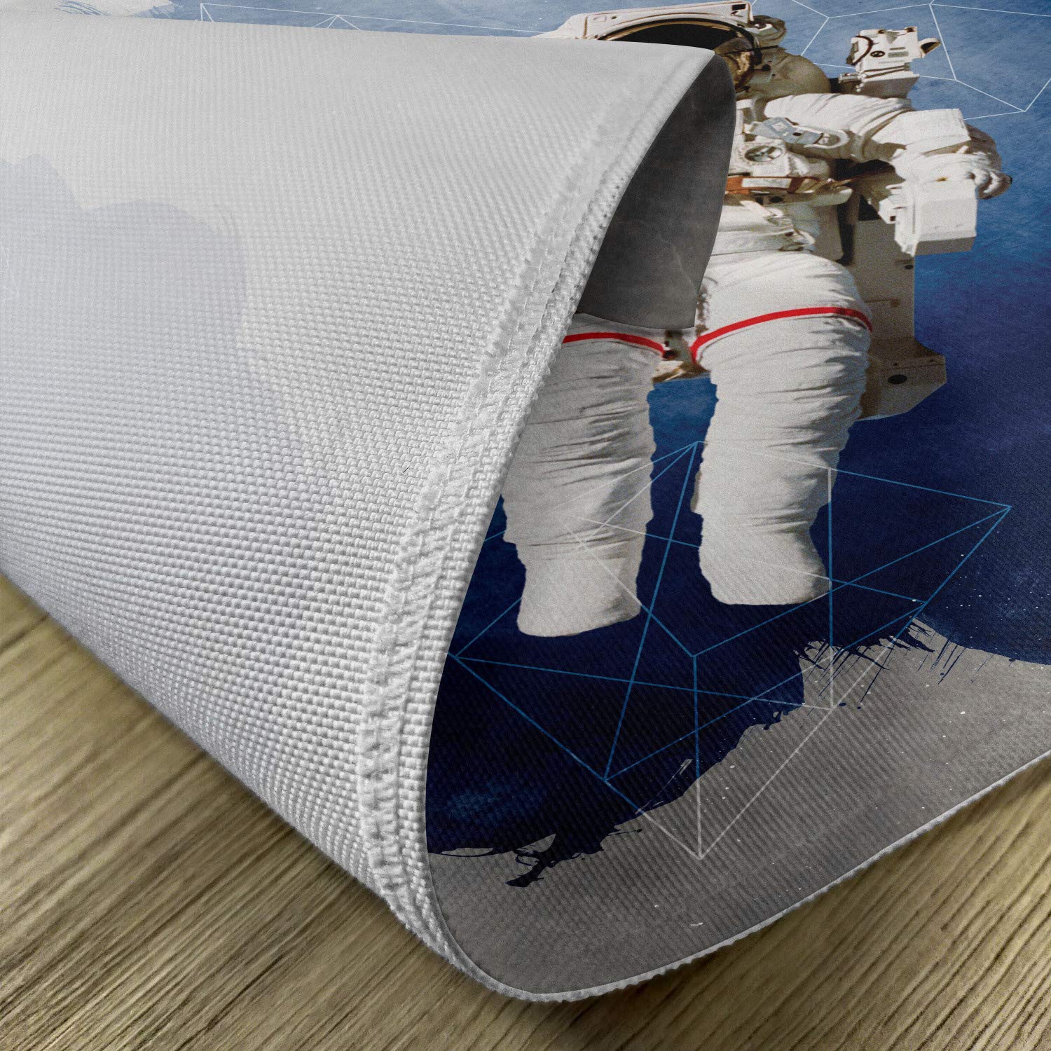 Ambesonne Outer Space Place Mats Set of 4 - Astronaut & Geometric Brushstroke Sci-Fi Modern Art Washable Fabric Placemats for Dining Table, Kitchen Decor in Blue & Beige | Perfect for Space-Themed Parties, Everyday Meals & Modern Home Decor
