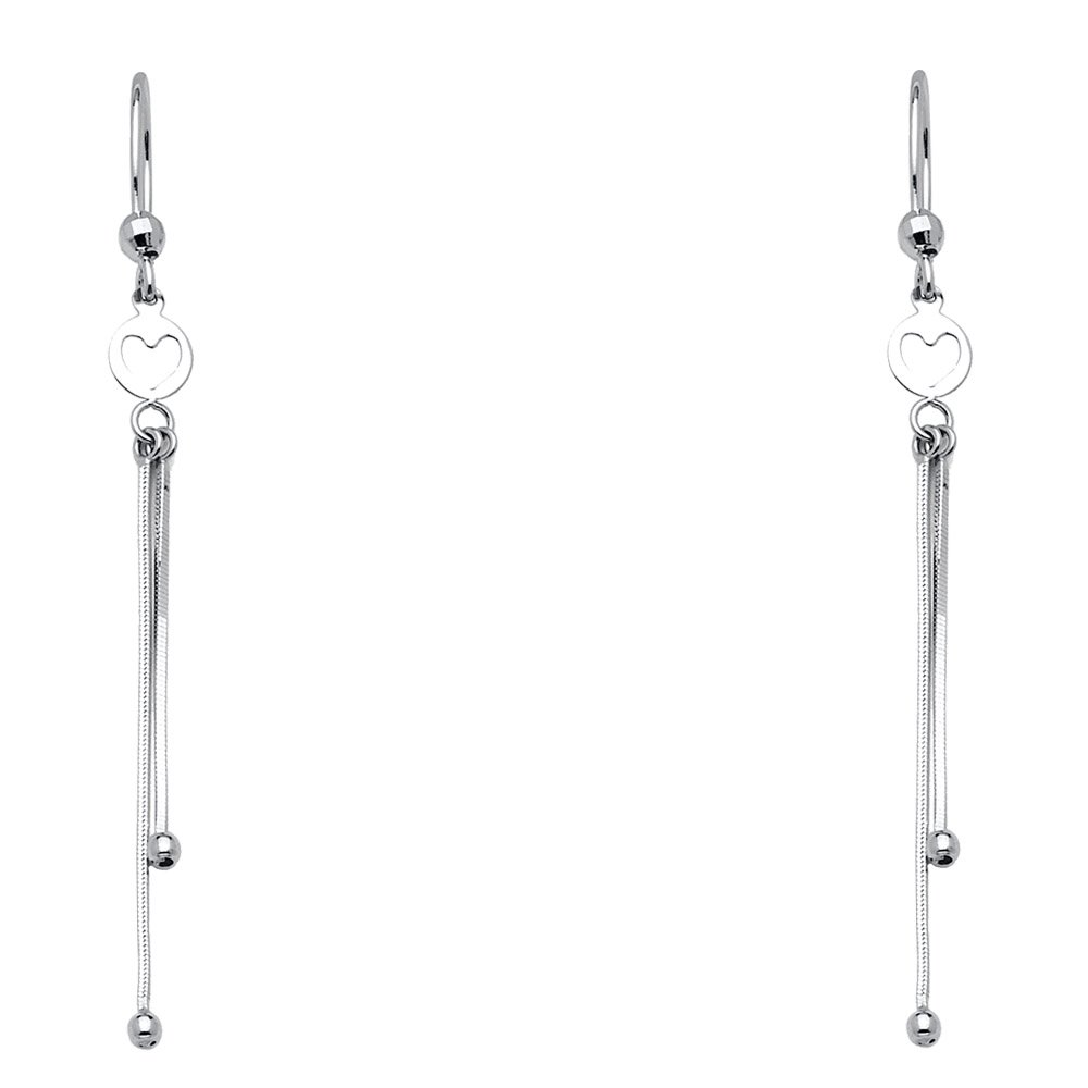 14K White Gold Heart Dangle Earrings for Women - 55 x 5 mm Elegant Valentine's Day Gift - Perfect for Date Night, Anniversary & Special Occasions