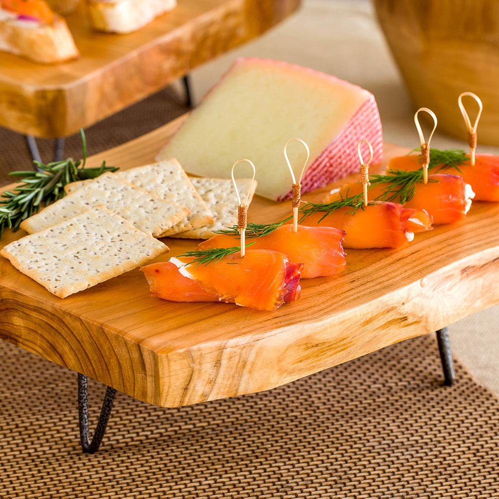 Rustic Wood Cake Stand with 3-Legged Slab Design - 11.5 x 11.1 x 1 Inch Durable Footed Serving Tray | Shatterproof Appetizer Display for Weddings, Parties & Dessert Tables | Perfect for Hors d'oeuvres, Cakes & Charcuterie Boards