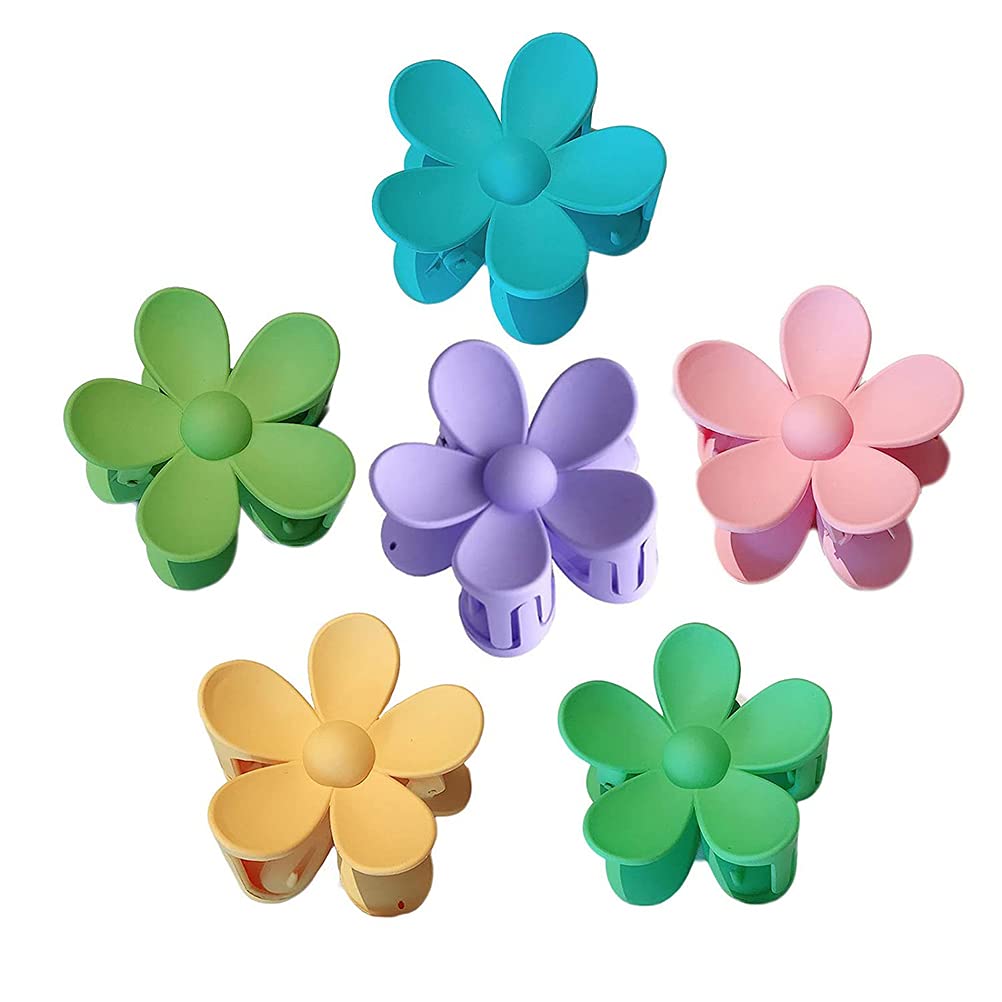 Bticx 6 Pack Small Acrylic Hair Claw Clips - Plastic Flower Shaped Non-Slip Hair Clamps for Women & Girls - Hair Accessories for School, Work, Travel and Everyday Use
