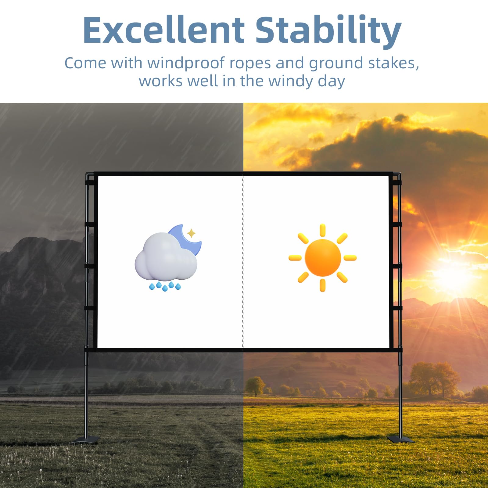 100 Inch Portable Projector Screen with Stand - 16:9 HD 4K Front/Rear Projection Movie Screen with Carry Bag for Indoor Outdoor Home Theater, Backyard Cinema, Travel & Camping Entertainment