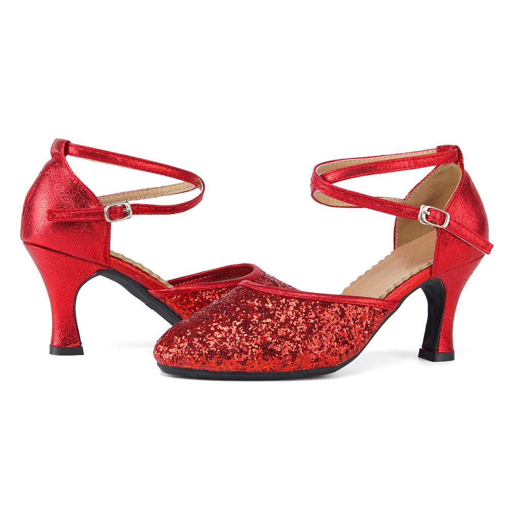 SWDZM Women's Glitter Latin Dance Shoes - Closed Toe Ballroom Salsa Heels for Women, Party Dress Shoes | Perfect for Salsa, Bachata, Tango & Evening Events