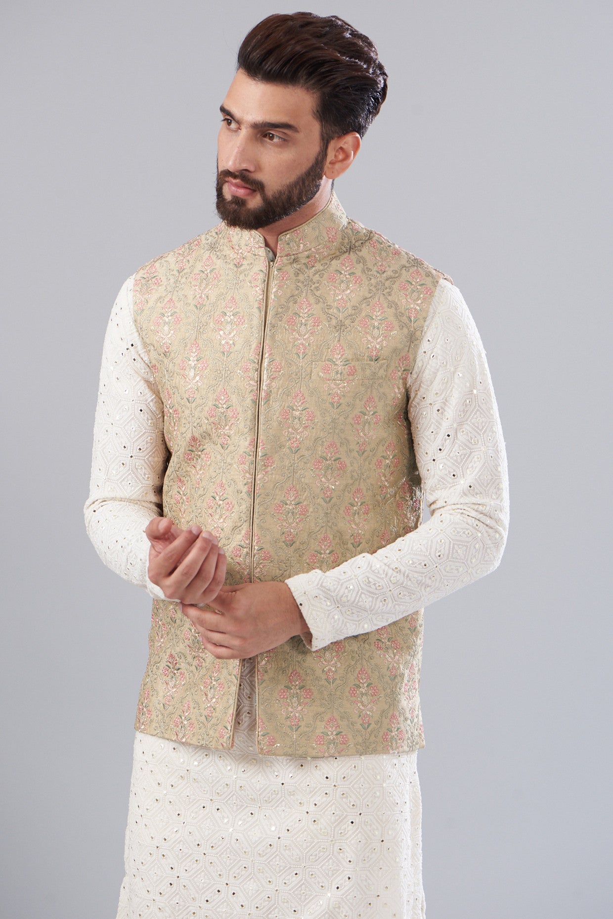 Handmade Kashmiri Embroidered Nehru Jacket for Men - Traditional Indian Wedding Attire & Festive Occasion Wear