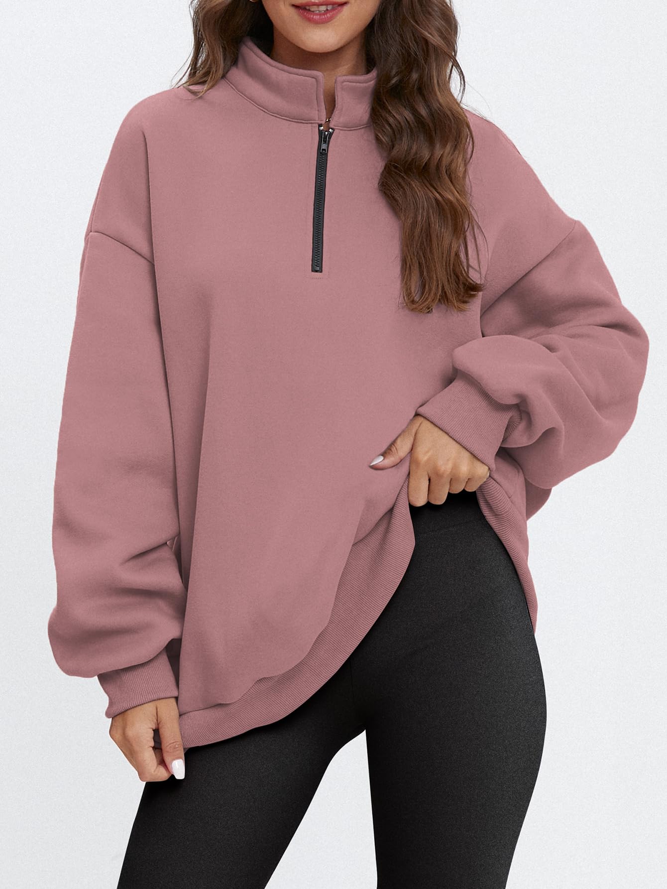 ATHMILE Women's Oversized Half Zip Pullover - Long Sleeve Quarter Zip Hoodie Sweater | Y2K Fall Fashion for Teen Girls | Perfect for Casual Wear, School, and Outdoor Activities