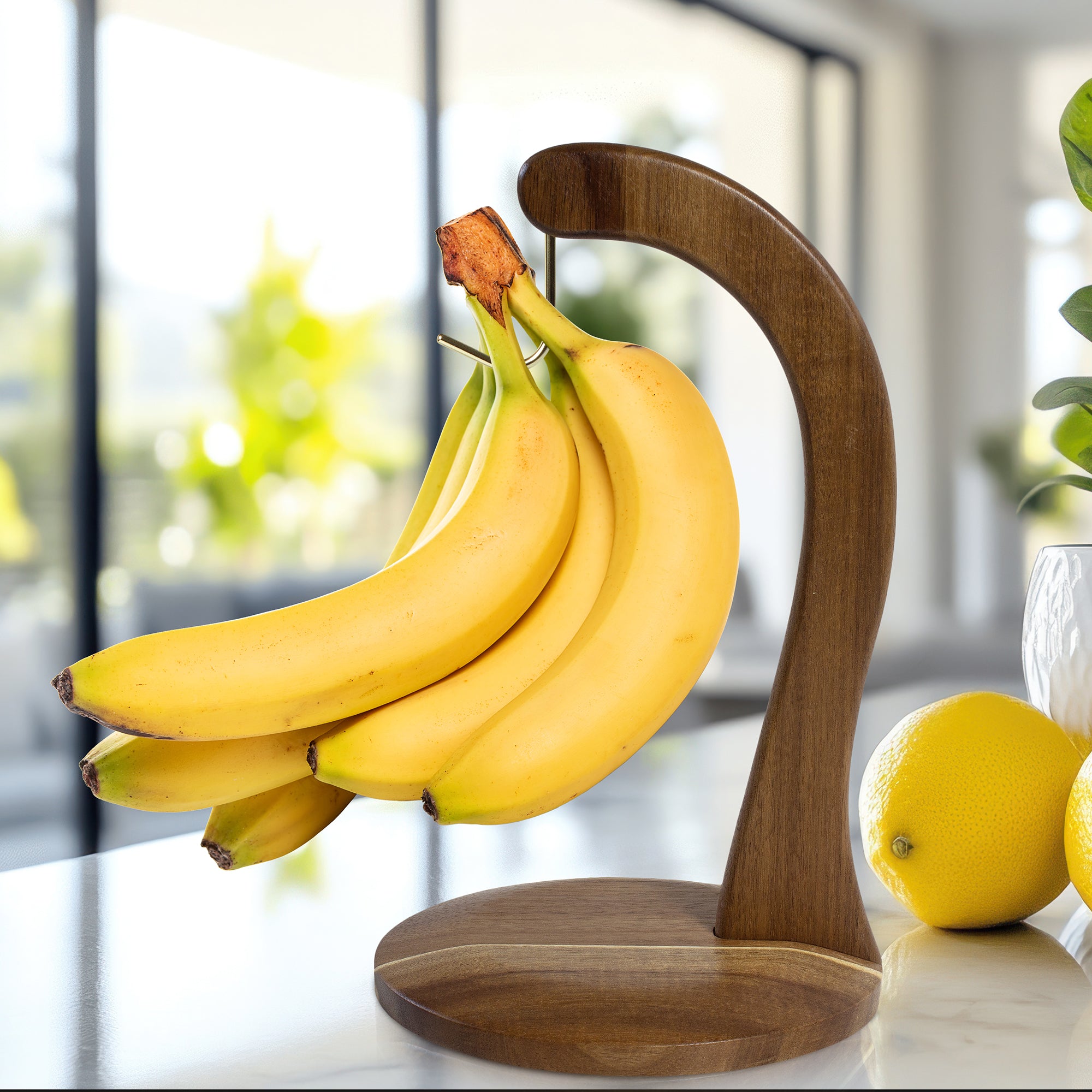 Rock & Branch® Acacia Wood Banana Hanger - Natural Wooden Fruit Basket for Kitchen Countertop, Perfect for Bananas, Apples & Fruits - Durable & Stylish Kitchen Organizer for Home & Office Use