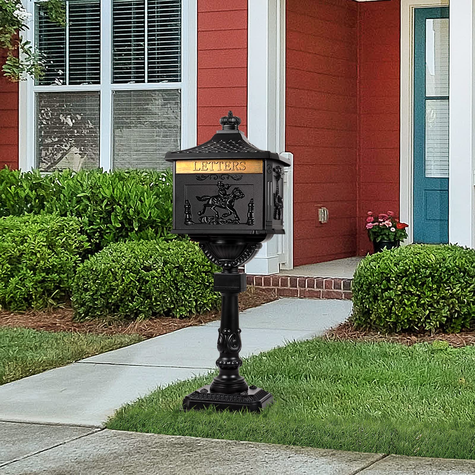 Polar Aurora Heavy Duty Cast Aluminum Mailbox - Black Secure Postal Box for Home & Business | Weatherproof & Durable Outdoor Mail Solution