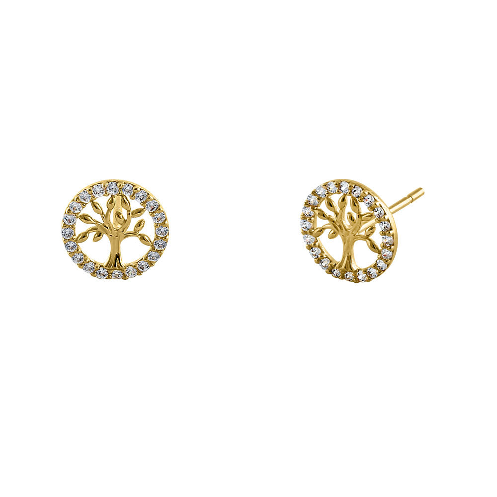 14K Yellow Gold Small Tree of Life CZ Stud Earrings - Dainty Gold Jewelry for Women, Perfect Gift for Birthday, Anniversary & Everyday Wear