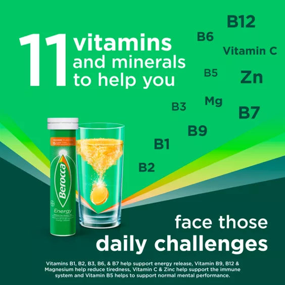 Berocca Effervescent Vitamin C & B Complex Tablets - 45 Count, Orange Flavor | Immune Support & Energy Boost | Perfect for Workout Recovery & Daily Wellness