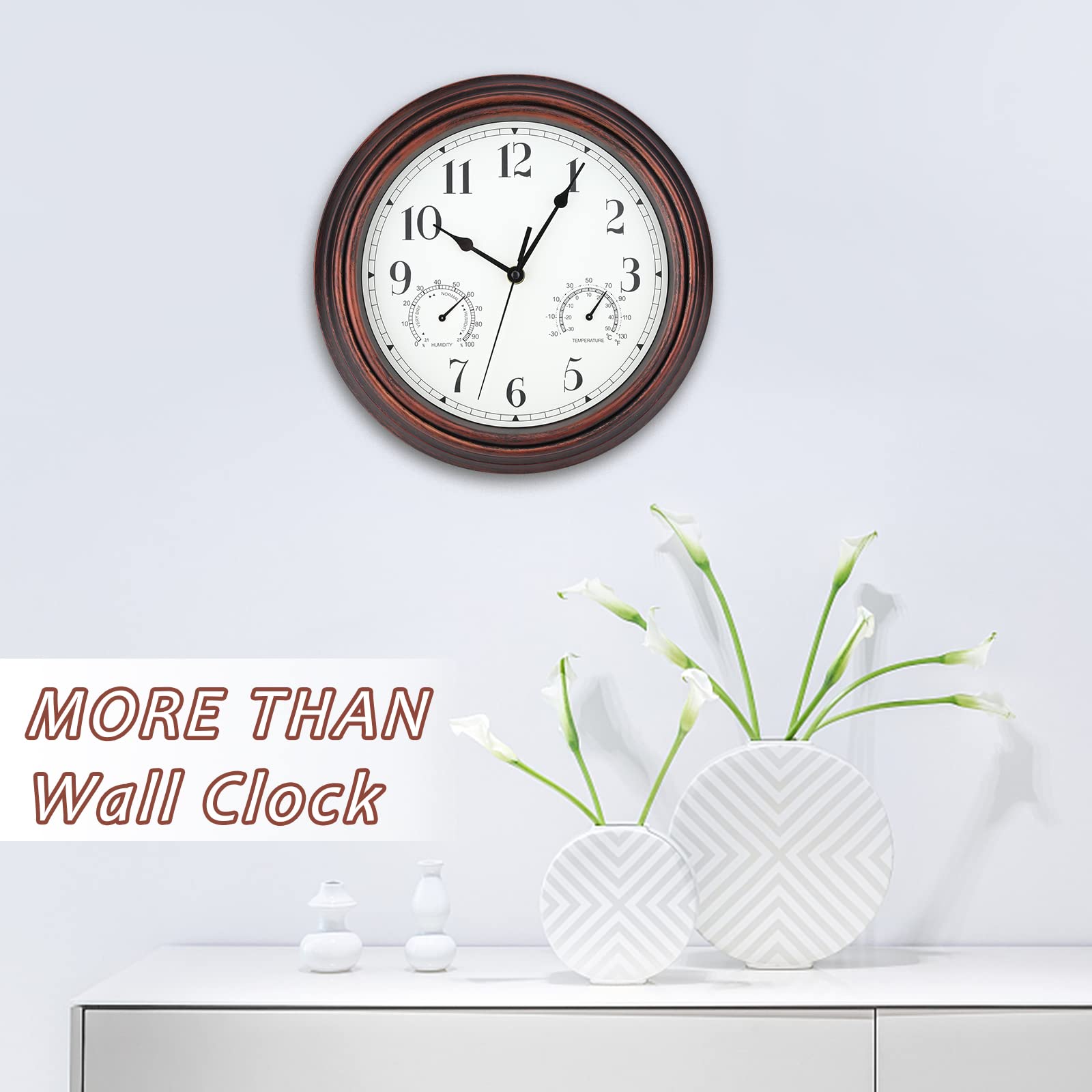 **MUMTOP 12 Inch Indoor Outdoor Wall Clock with Thermometer & Hygrometer - Waterproof, Bronze Finish - Perfect for Patio, Garden, Living Room, Office & Home Decor**