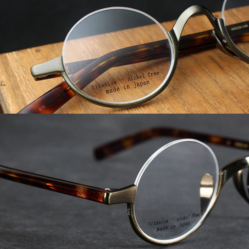 Unisex Black Semi-Rimless Titanium Round Eyeglasses N80 - Lightweight & Durable for Work, Reading & Everyday Wear