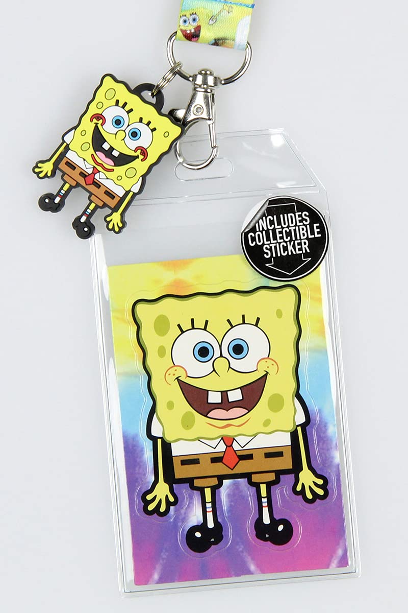 Spongebob Squarepants & Patrick Krabby Patties Breakaway ID Lanyard - Detachable Badge Holder with Rubber Charm & Collectible Sticker - Perfect for School, Work, Conventions & Anime Events