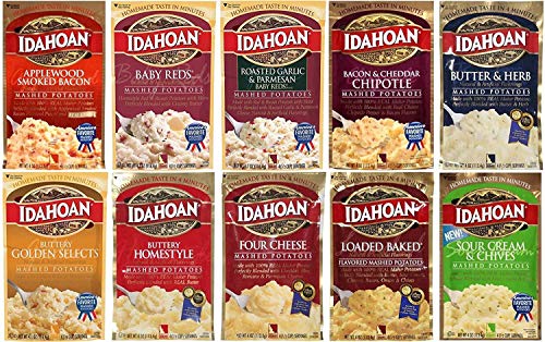 Idahoan Flavored Mashed Potatoes 4-Oz 10-Piece Variety Pack - Quick & Easy Side Dish for Family Dinners, Holiday Meals & Camping