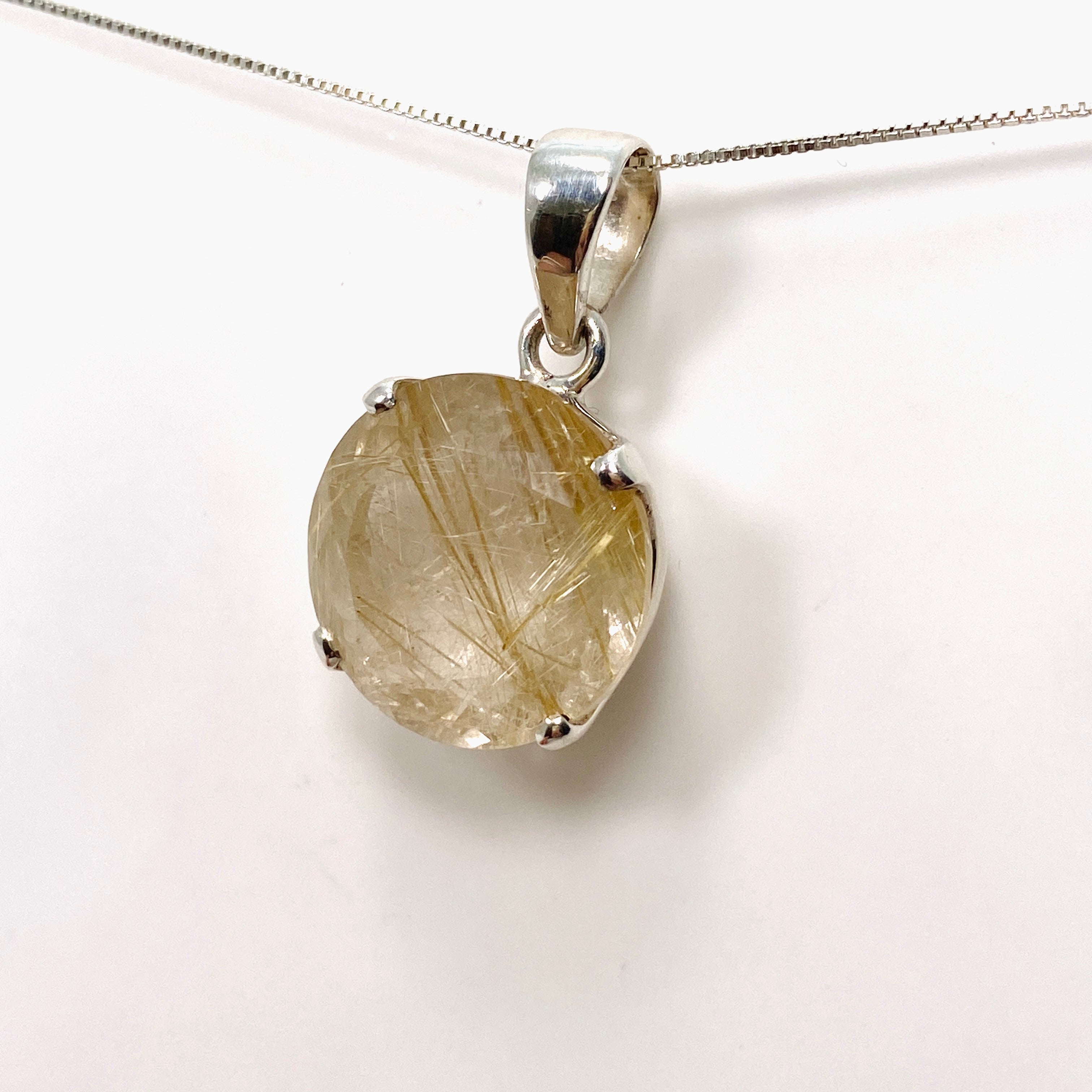Natural Rutilated Quartz Round Faceted Pendant Necklace PPGJ840 - Elegant Jewelry for Women, Perfect for Everyday Wear & Special Occasions