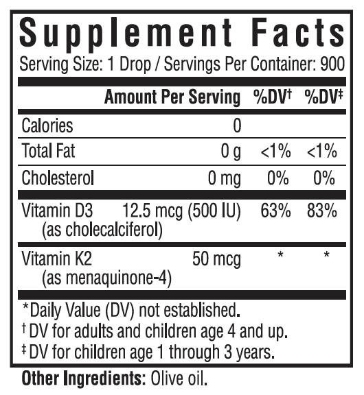 Best Vitamin D3 + K2 Liquid Drops Supplement - 1oz Bottle for Immune Support & Bone Health - Perfect for Adults & Kids Daily Nutrition
