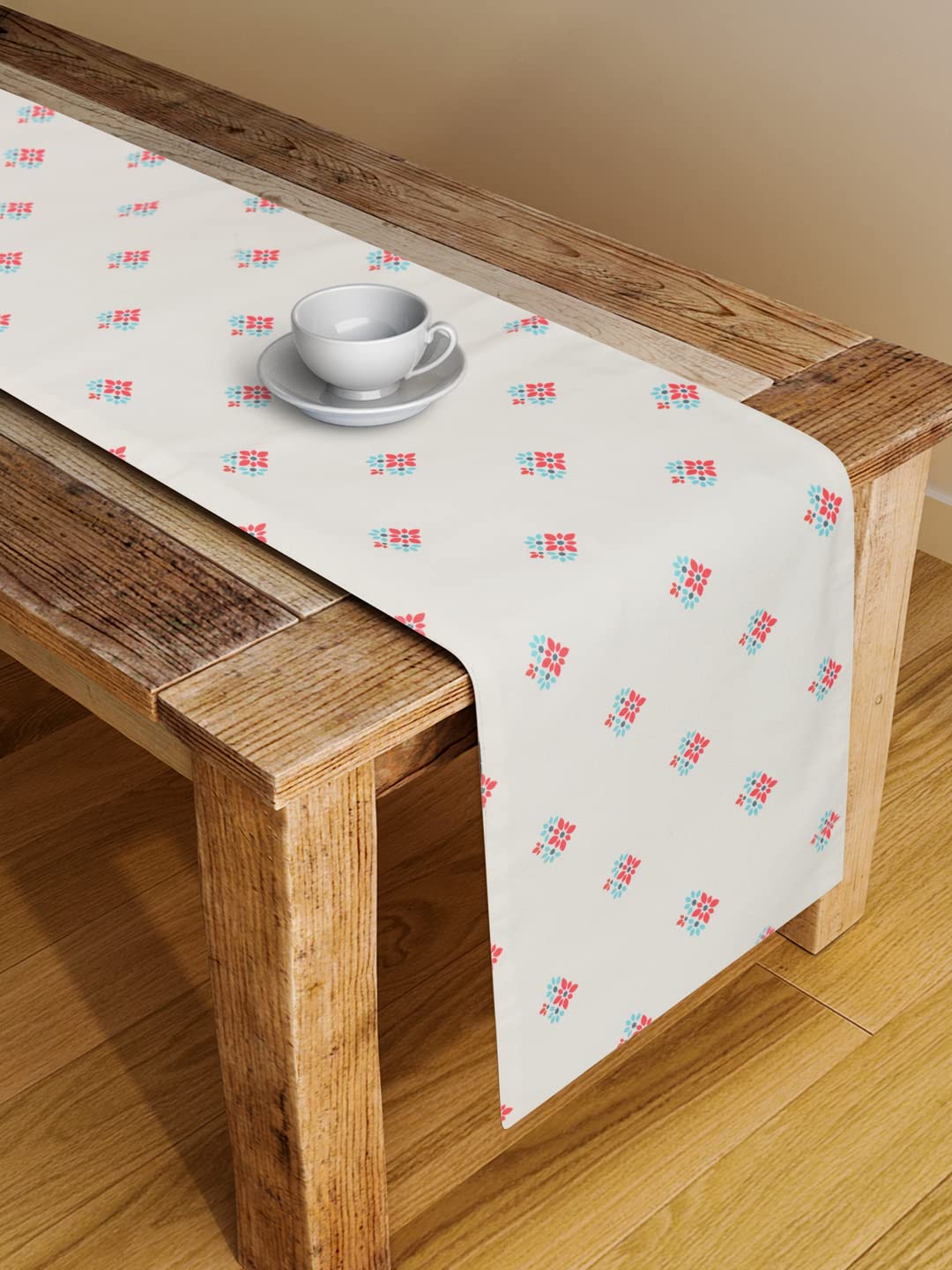 ALINA DECOR Poly Cotton Floral Table Runner - Washable Dining Table Runner for 4-6 Seater Tables, HD Printed Flowers Pattern, Cream Color (13x58 Inches) - Perfect for Holiday Dinners, Wedding Decor & Home Dining Room Centerpiece