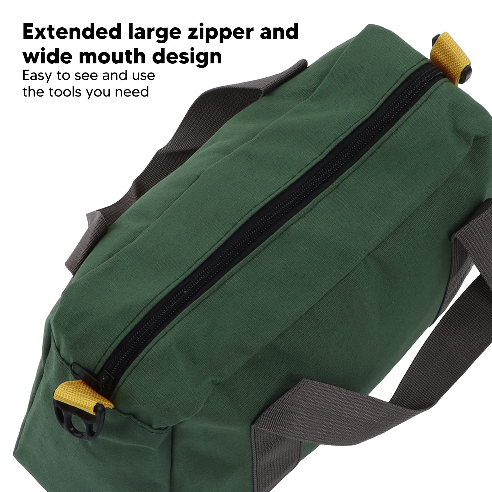 **12 Inch Wide Mouth Waterproof Canvas Tool Tote Bag – Portable Multifunctional High Capacity Tool Organizer for Vehicle Maintenance, Carpentry & Technicians – Durable Green Tool Storage Bag for Work, Travel & Outdoor Projects**